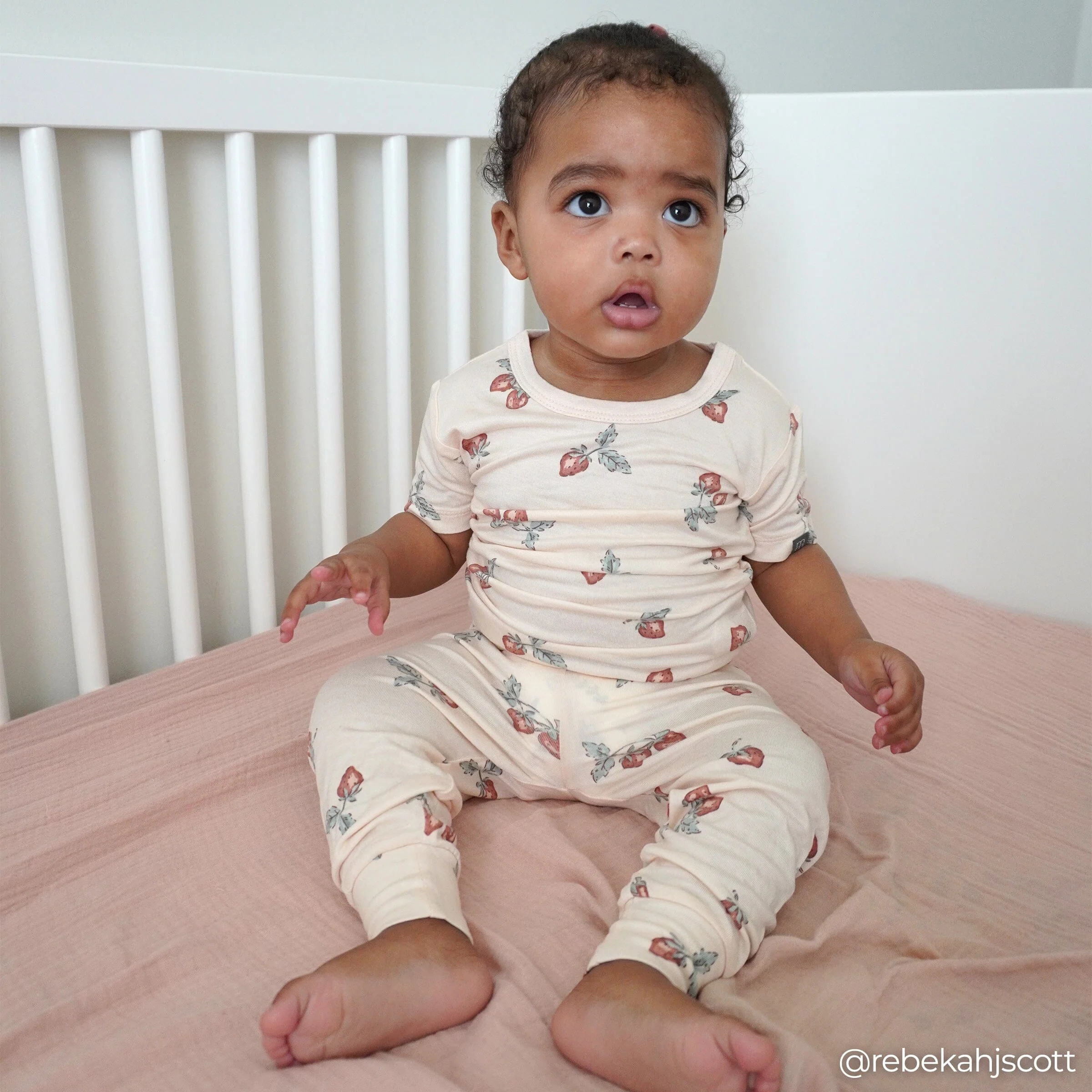 4-Piece Infant & Toddler Girls Rose Strawberry Viscose Snug Fitting Pajamas - Image 2