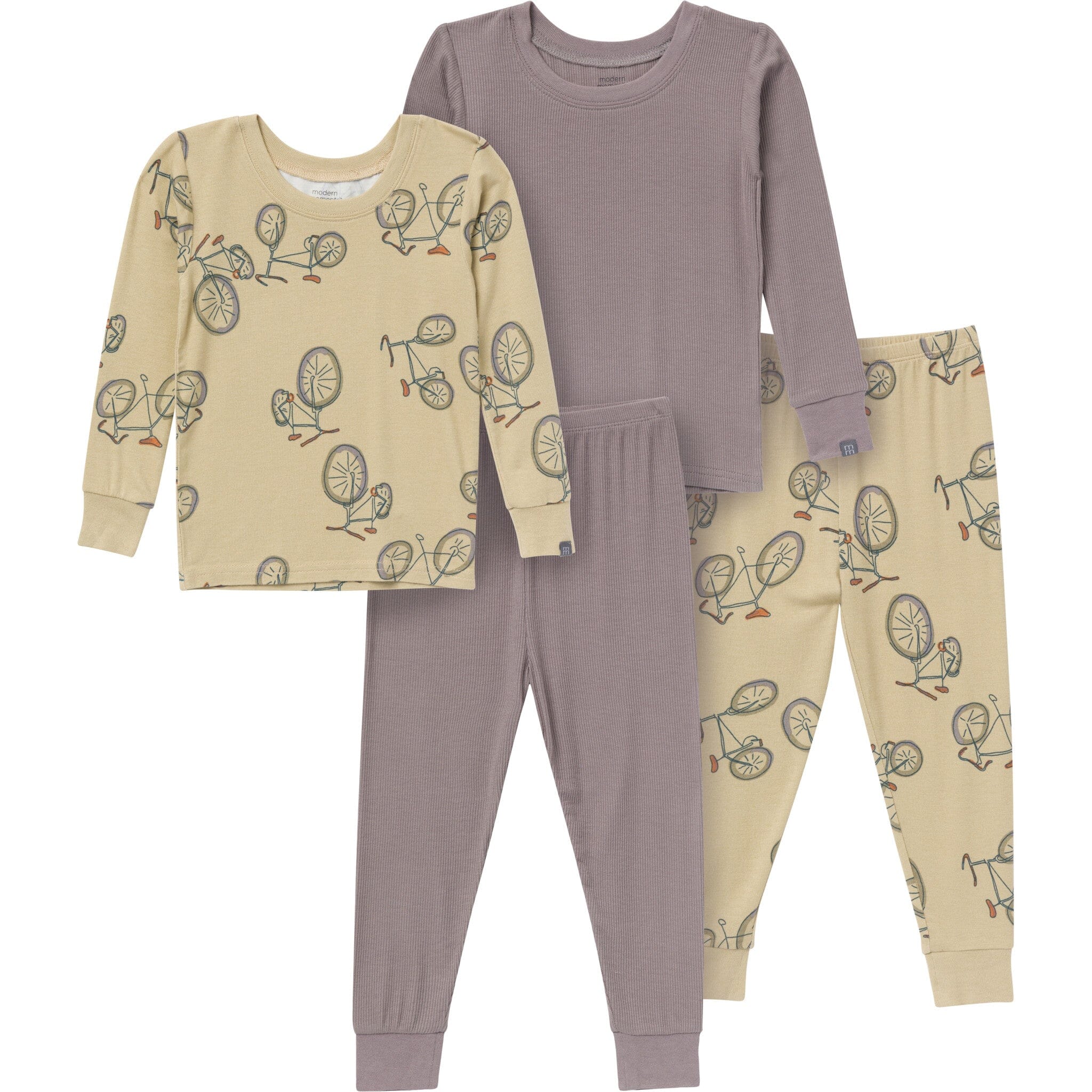 4-Piece Boys Olive Grey Bicycle Viscose Snug Fit Pajama Set