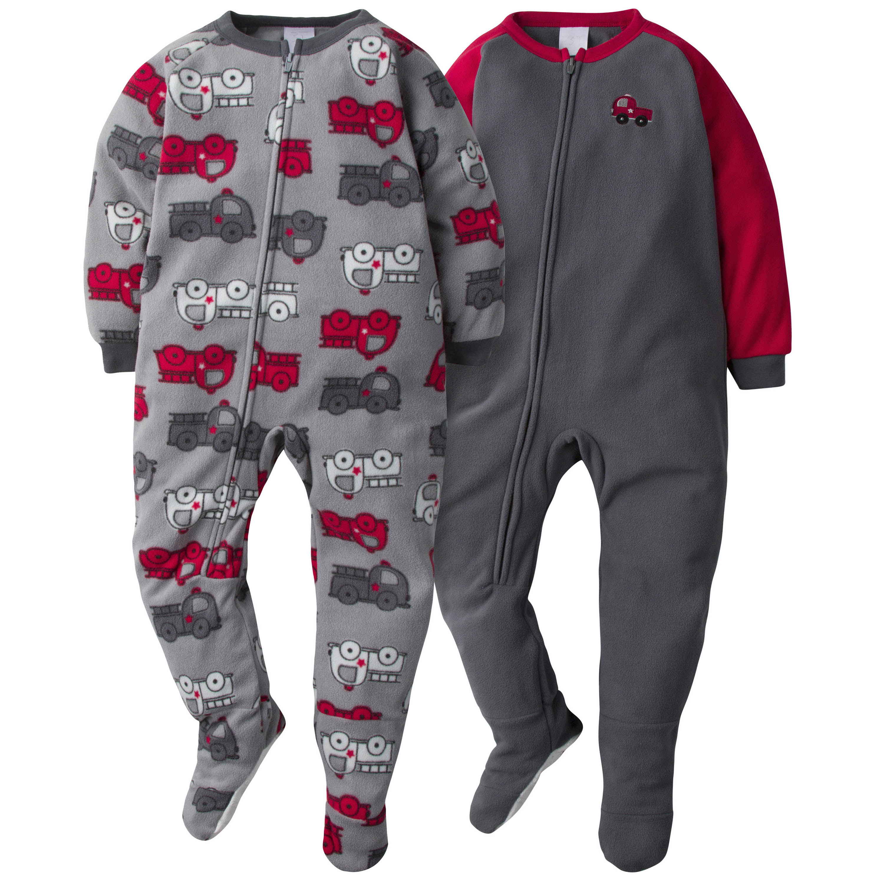 4-Pack Toddler Boys Fleece Pajamas - Firetrucks & Bear Heads - Image 2