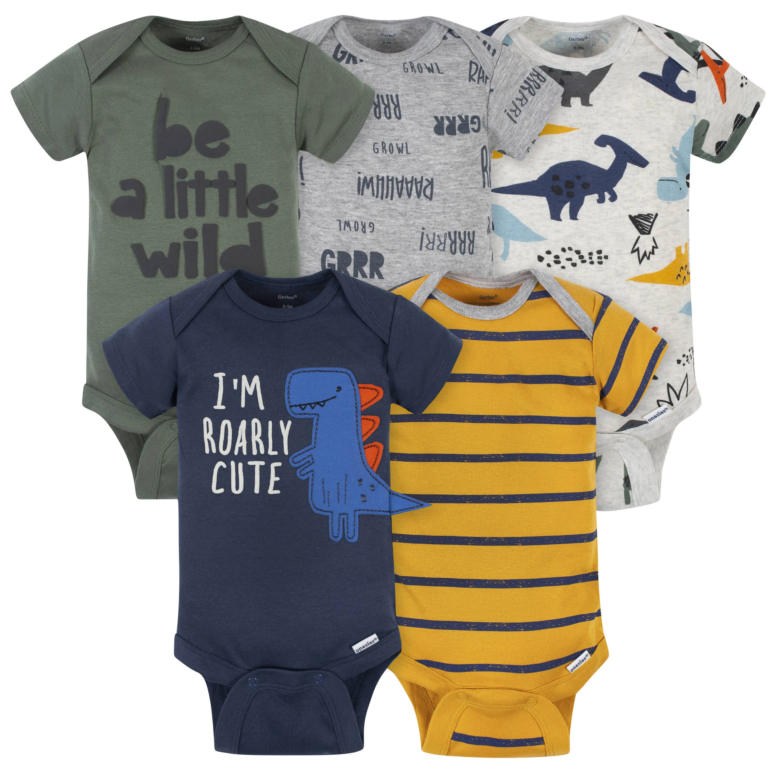 5-Pack Baby Boys Dino Short Sleeve Onesies® Bodysuits