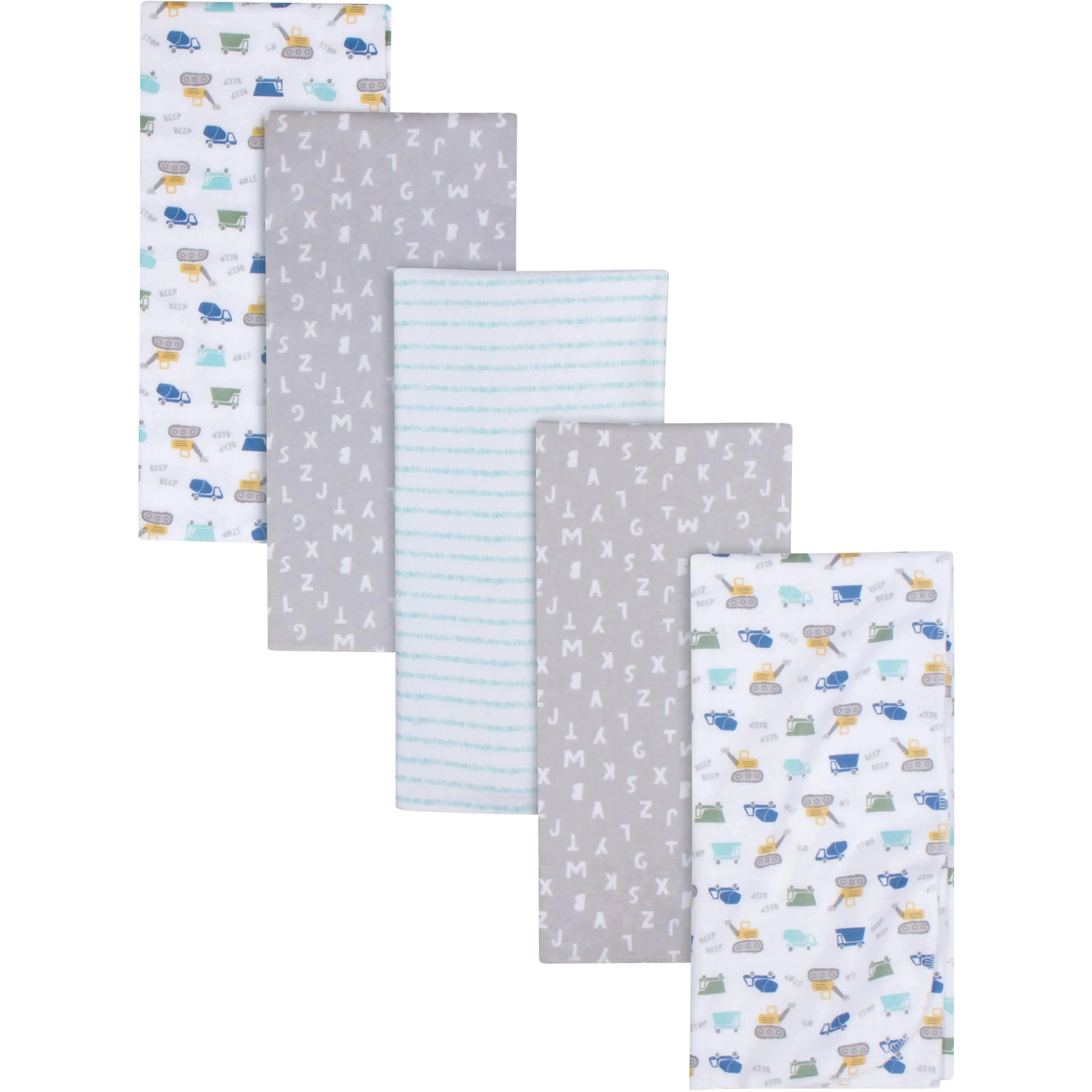 5-Pack Baby Boys Construction Trucks Flannel Receiving Blankets