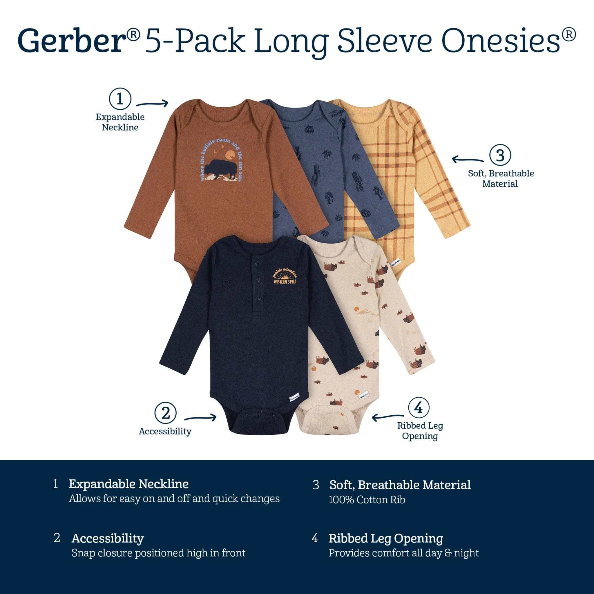 5-Pack Baby Boys Buffalo Long Sleeve Bodysuits - Image 8
