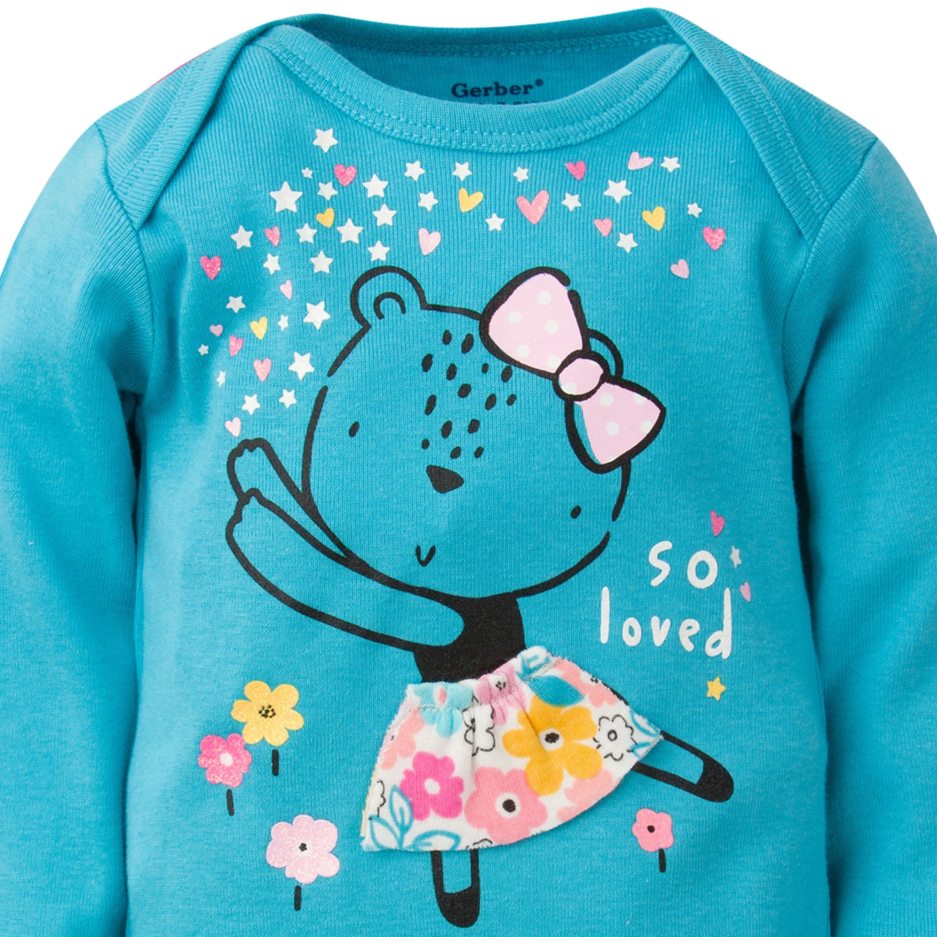 5-Pack Baby Girls Bear Long Sleeve Onesies® Bodysuits - Image 4