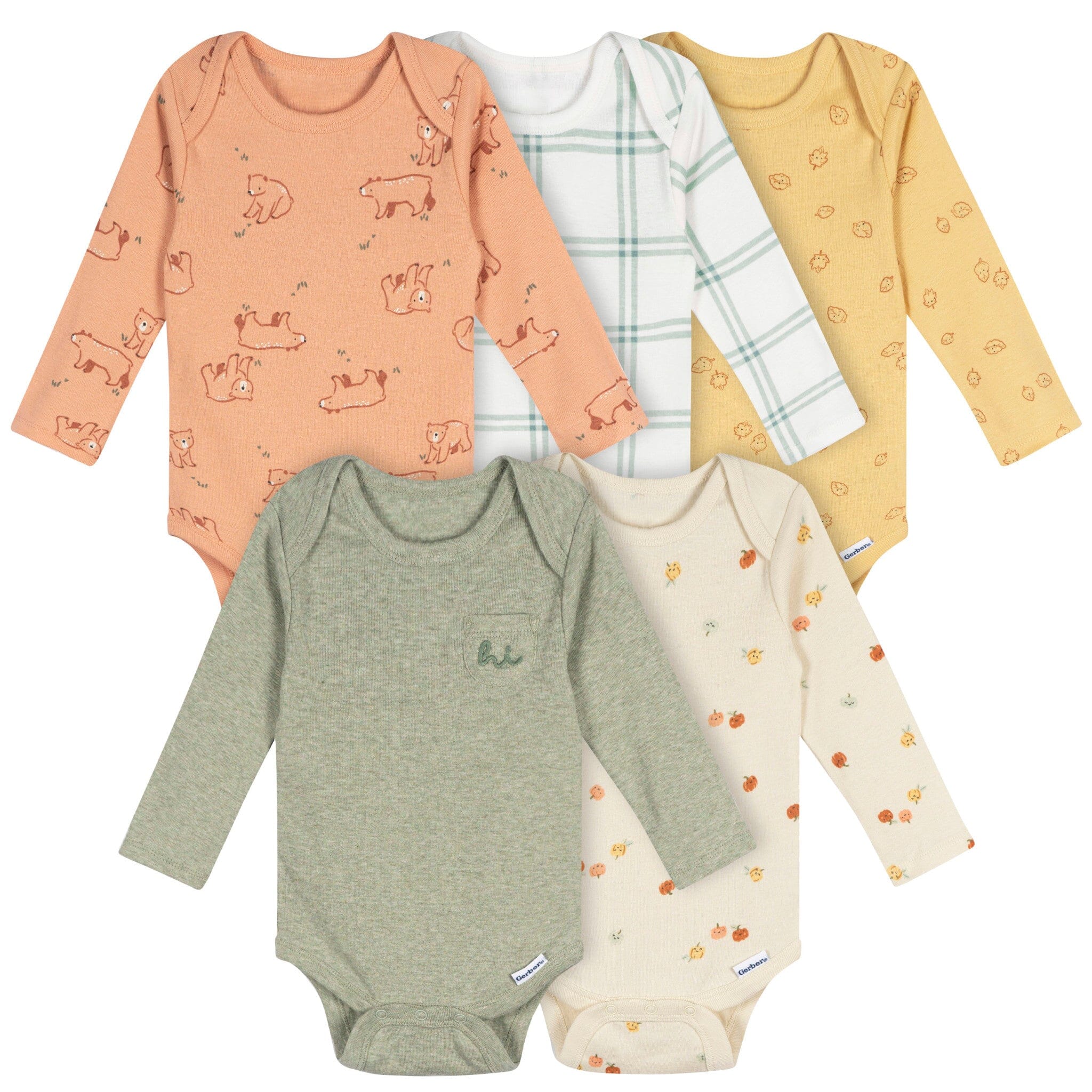 5-Pack Baby Neutral Fall Feels Long Sleeve Bodysuits