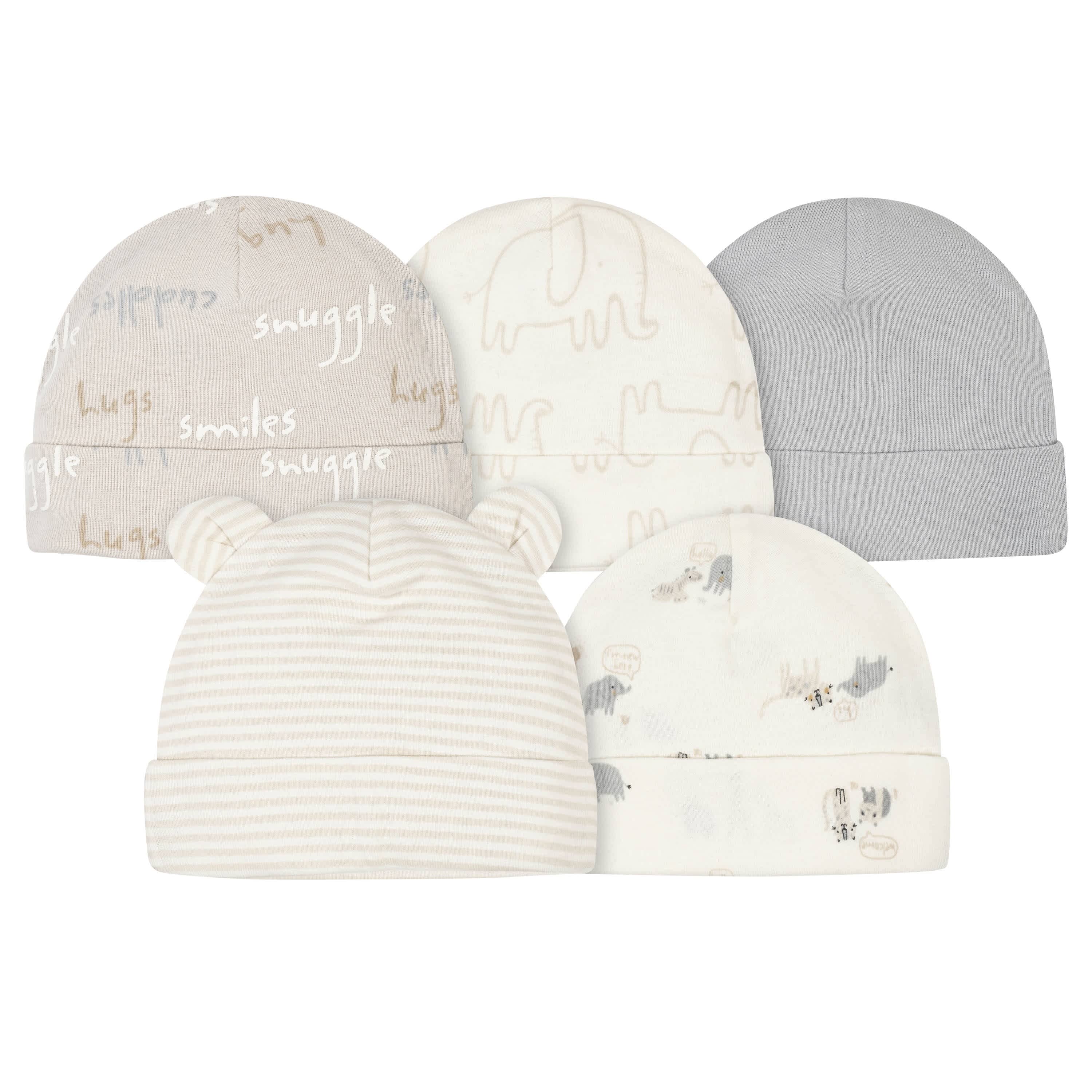 5-Pack Baby Neutral Safari Caps