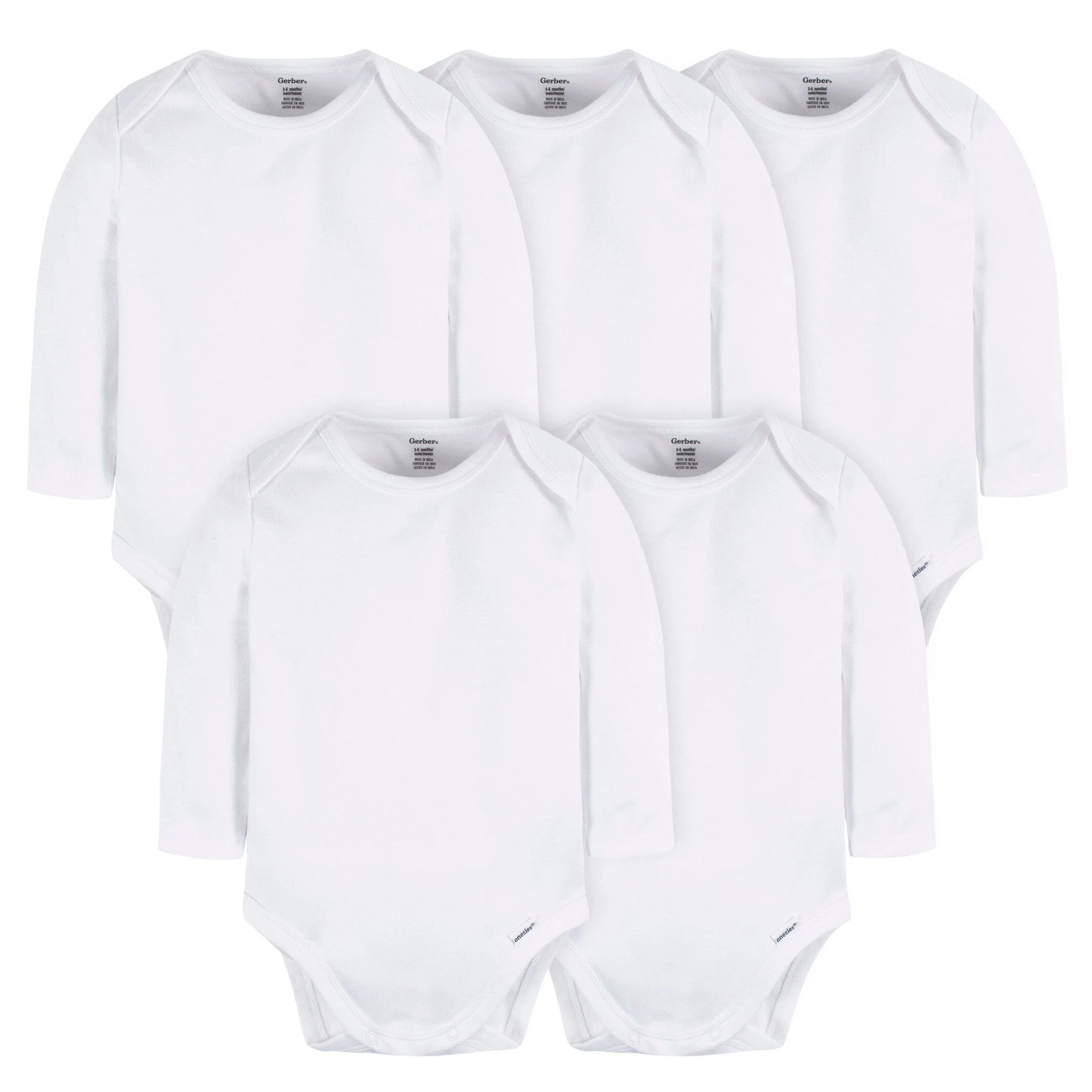 5-Pack Baby White Premium Long Sleeve Onesies® Bodysuits