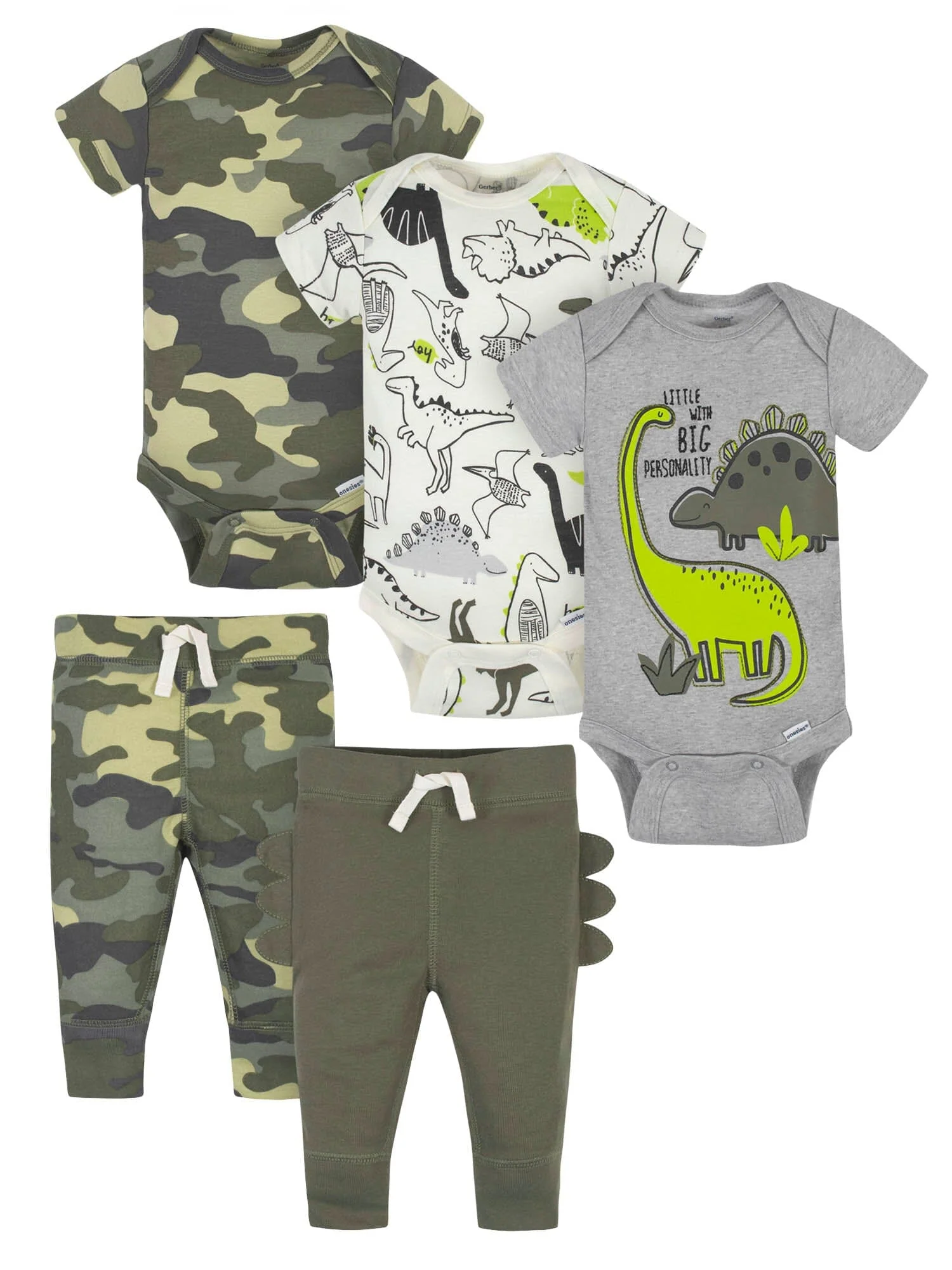 5-Piece Baby Boys Dino Onesies® Bodysuits & Pants Sets