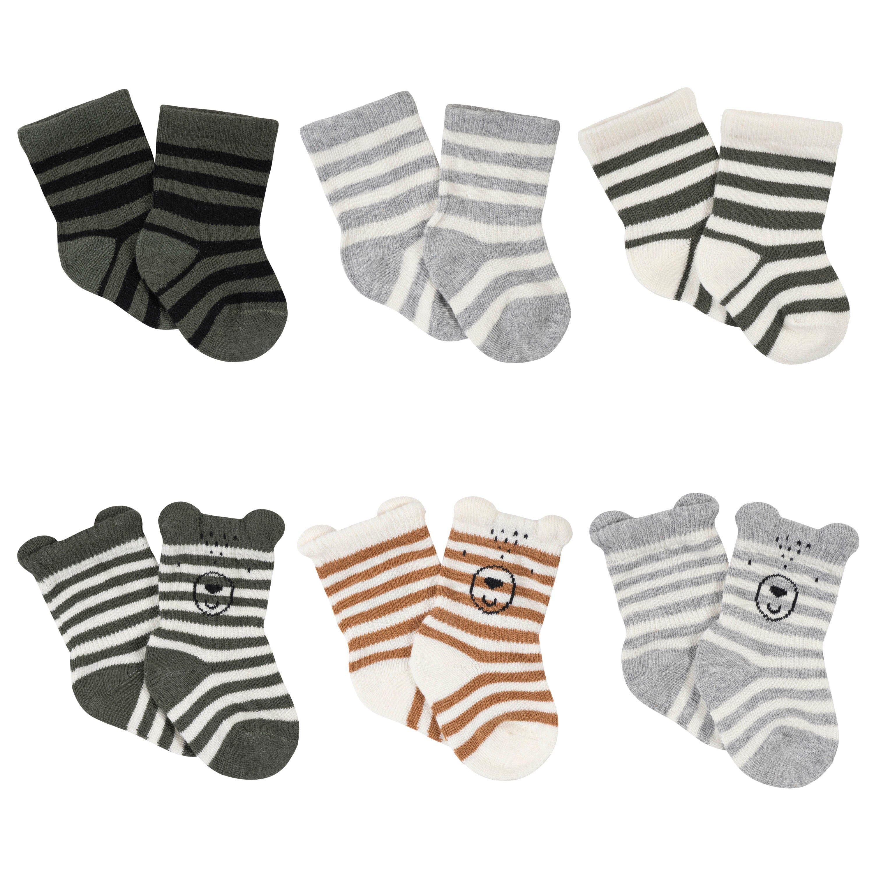 6-Pack Baby Boys Bear Wiggle Proof® Jersey Crew Socks
