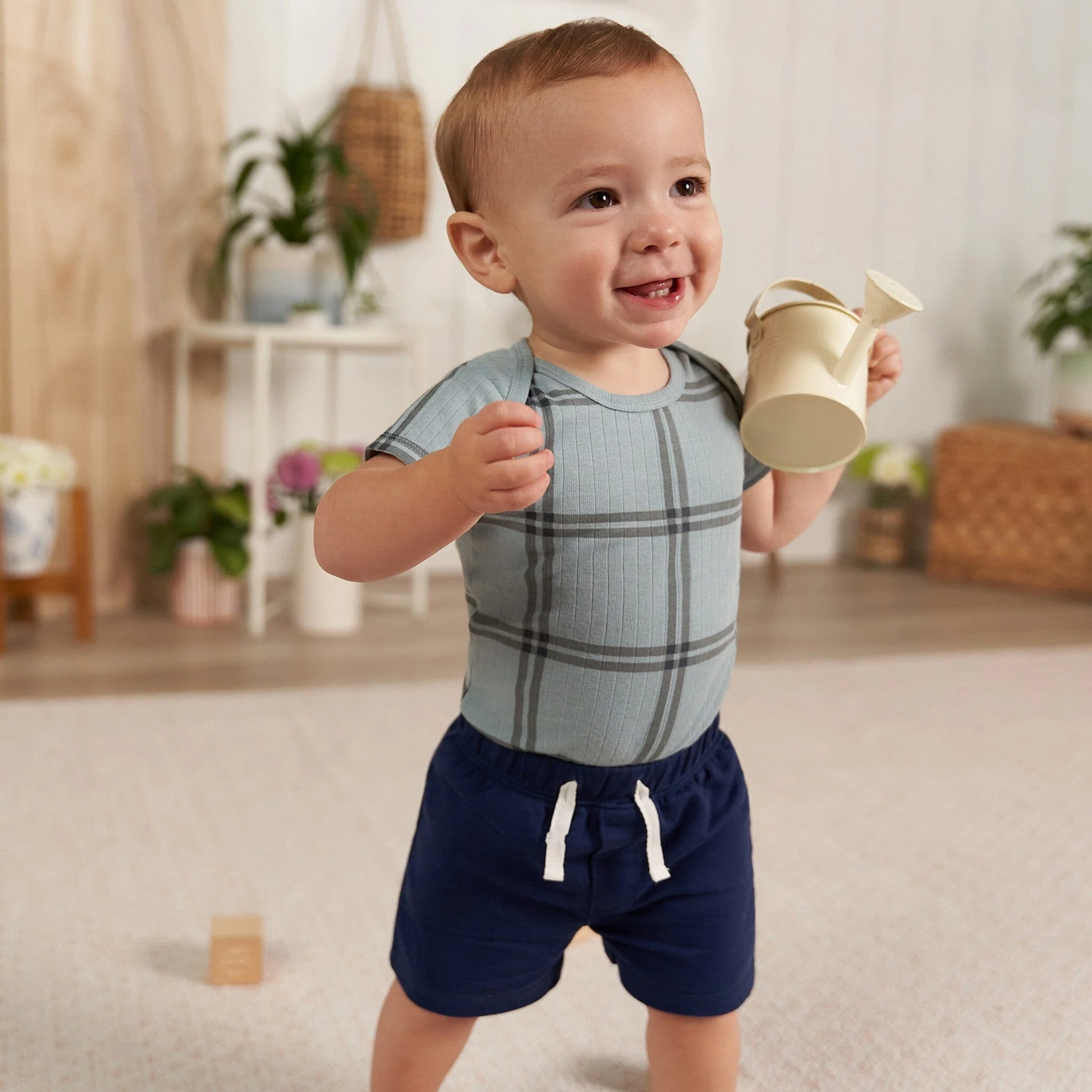 6-Pack Baby Boys Blue Plaid Bodysuits - Image 2