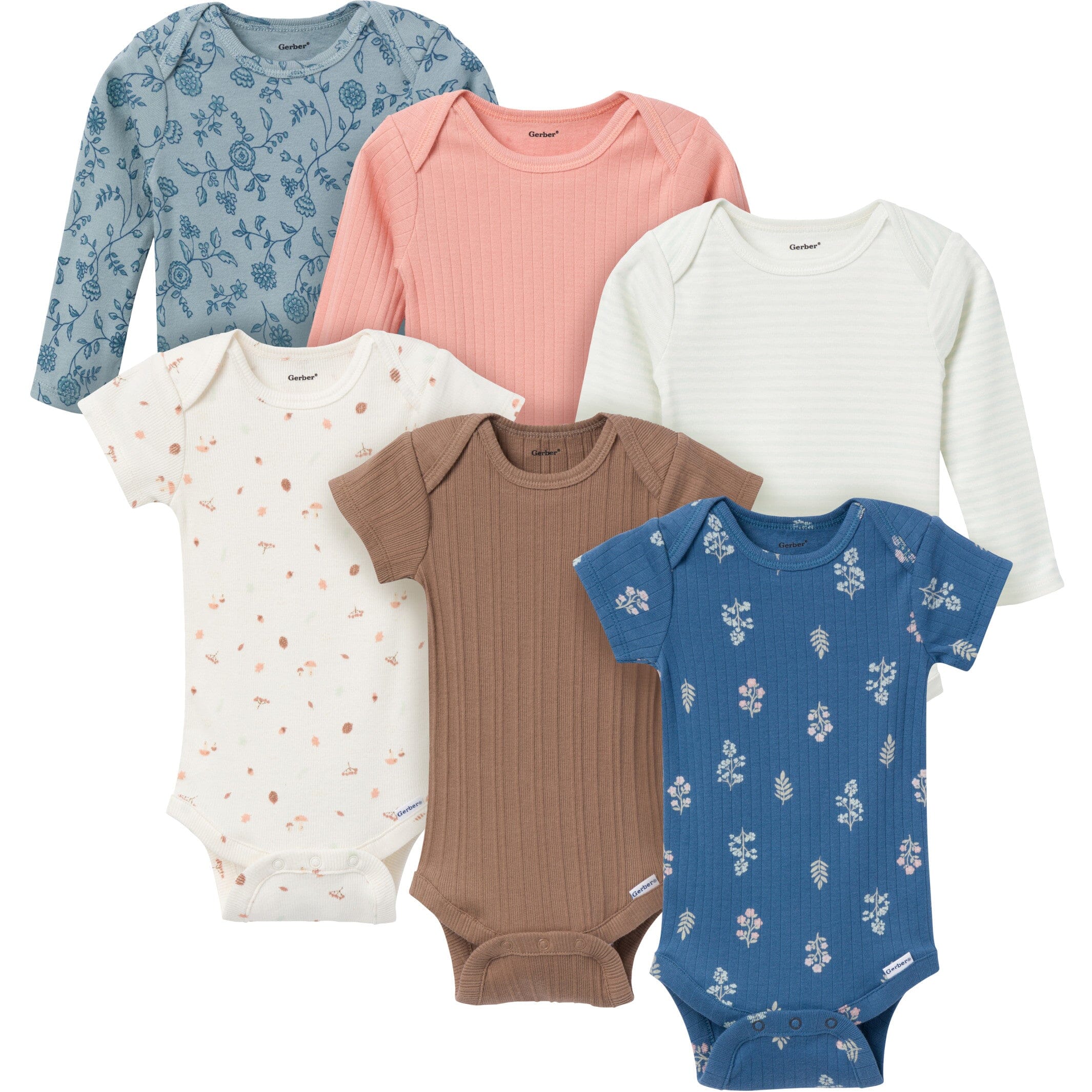 6-Pack Baby Girls Garden Floral Bodysuits