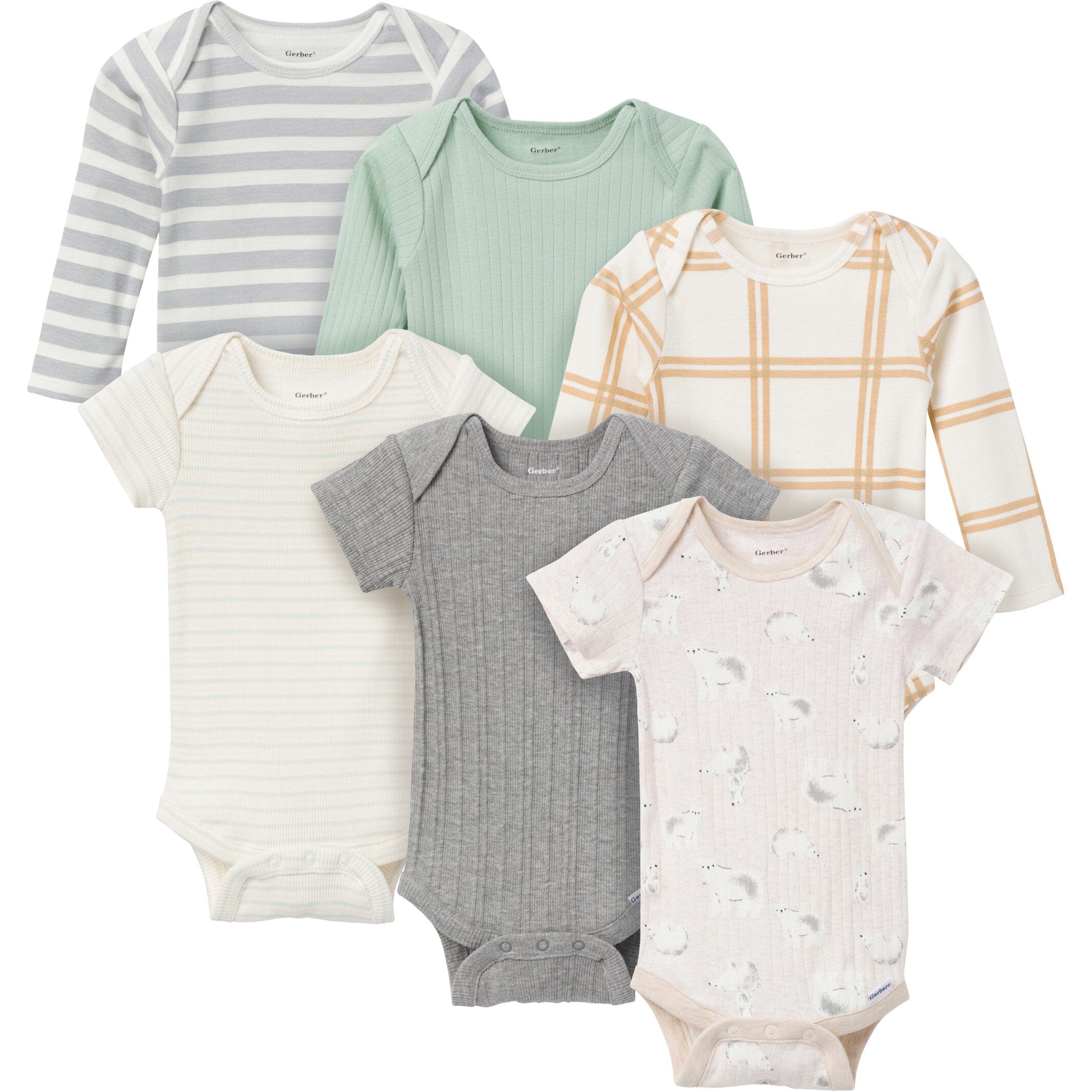 6-Pack Baby Neutral Polar Bear Bodysuits