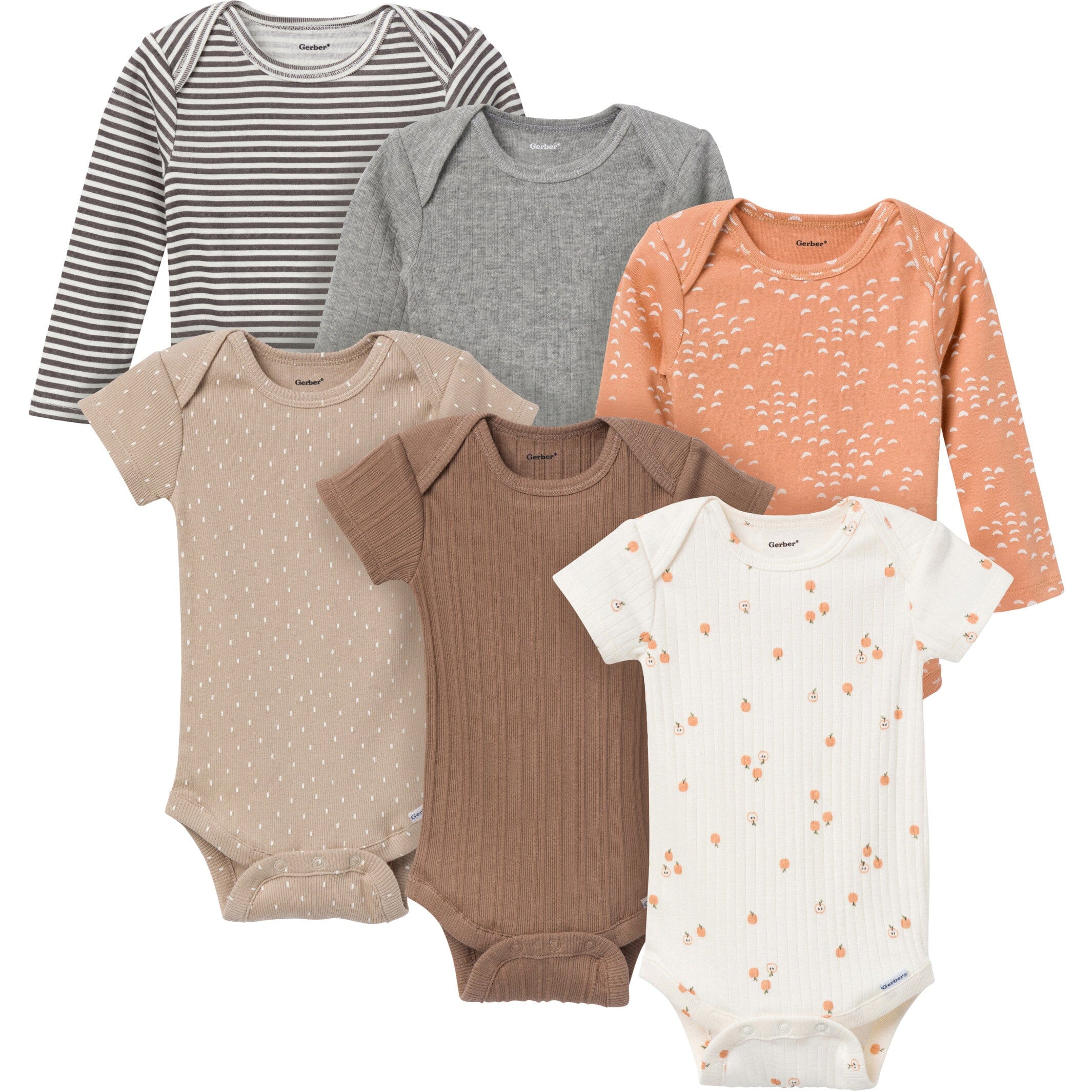6-Pack Baby Neutral Tan Little Apples Bodysuits