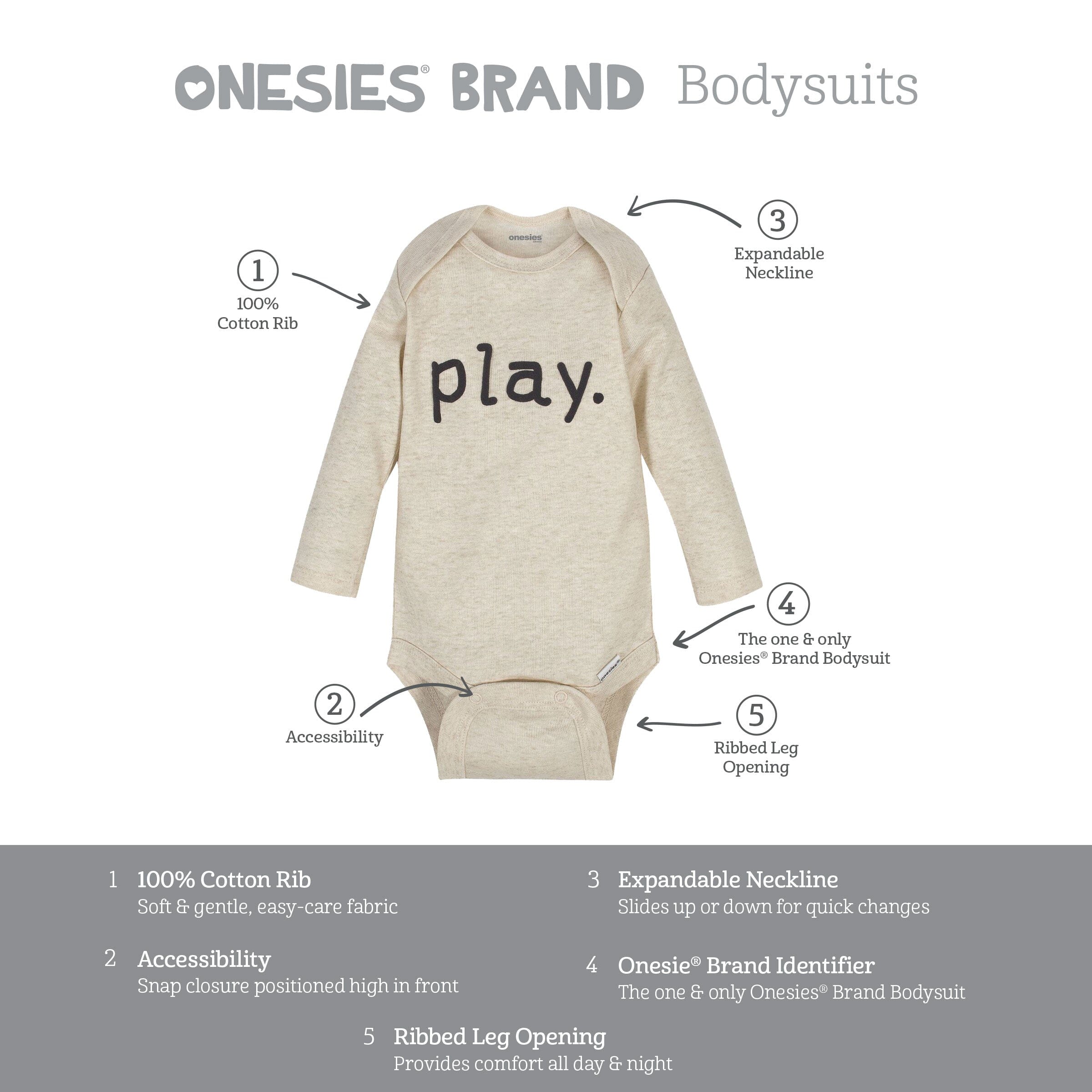 6-Pack Baby Neutral Words Long Sleeve Onesies® Brand Bodysuits - Image 9