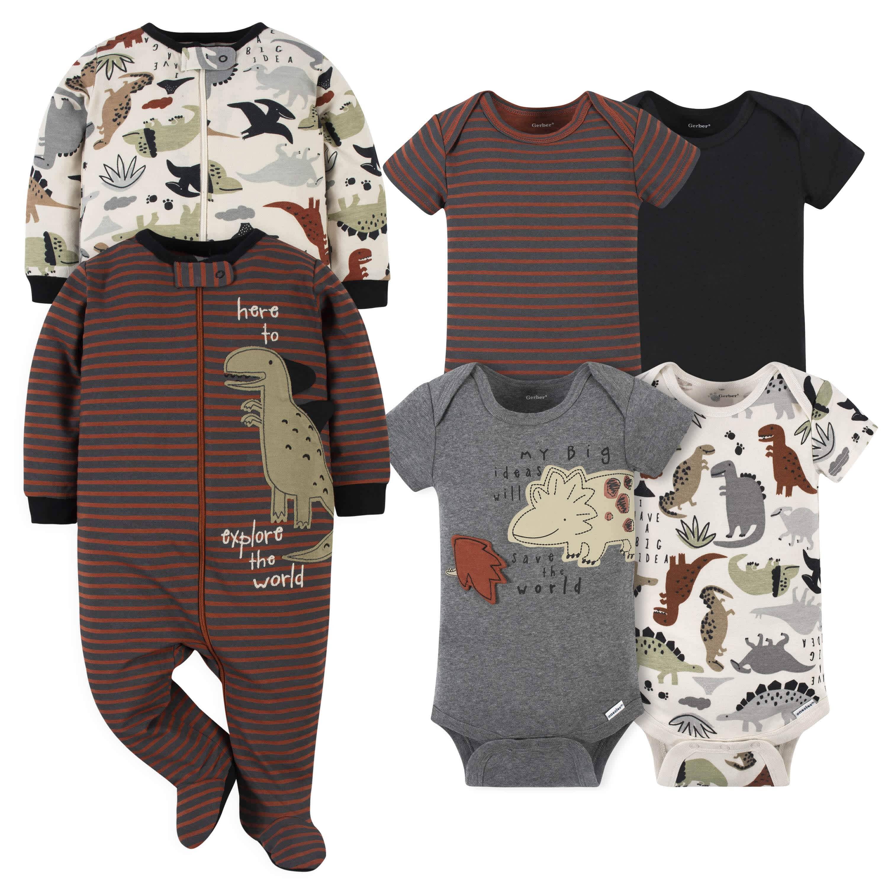 6-Piece Baby Boys Dino OnesiesĀ® Bodysuit and Sleep 'N Play Set