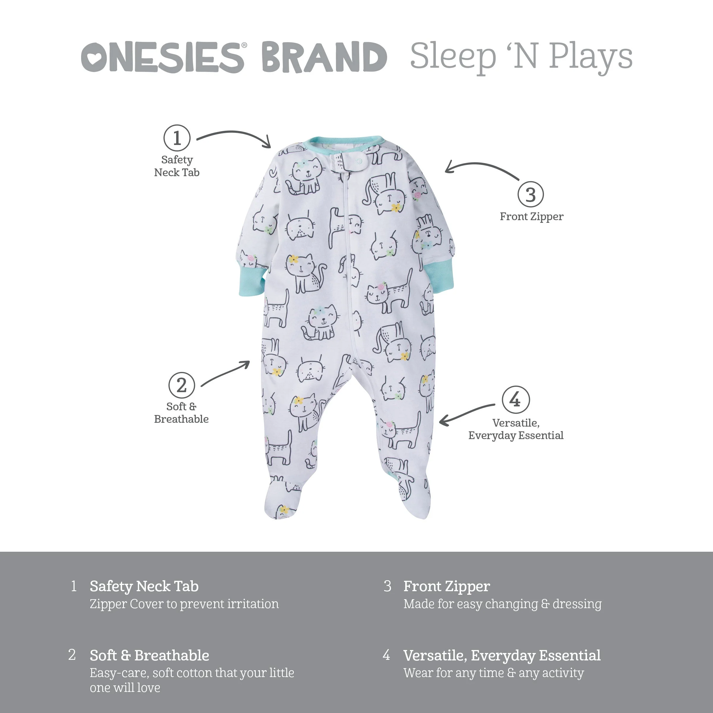 6-Piece Baby Girls Cuddly & Cat OnesiesĀ® Brand Bodysuit & Sleep N' Play Set - Image 9
