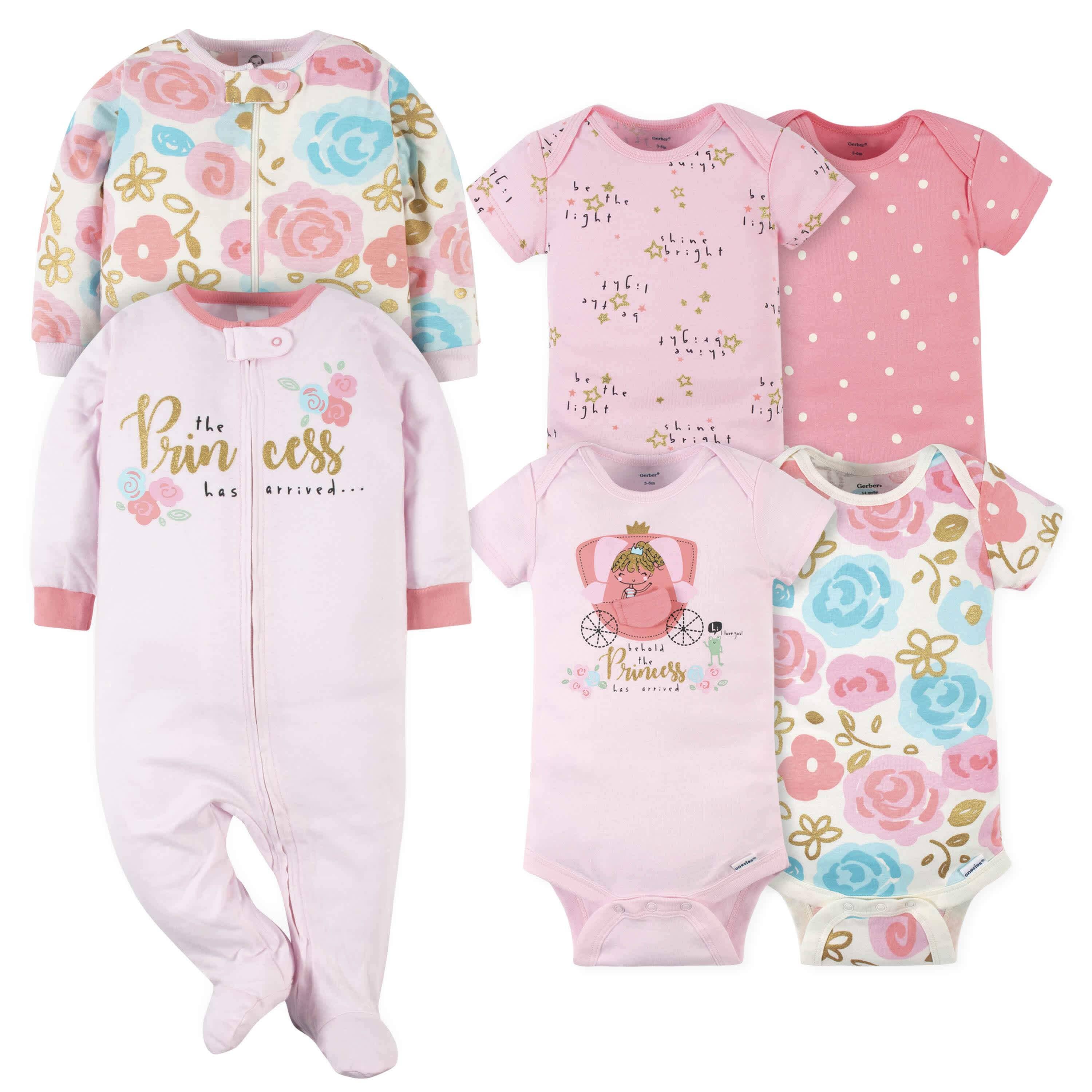 6-Piece Baby Girls Princess Onesies® Bodysuit and Sleep 'N Play Set
