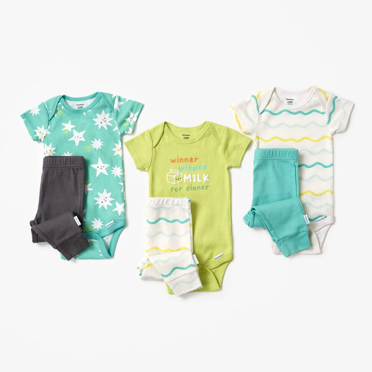6-Piece Baby Neutral Milk Dinner Onesies® and Active Pant Set - Image 2