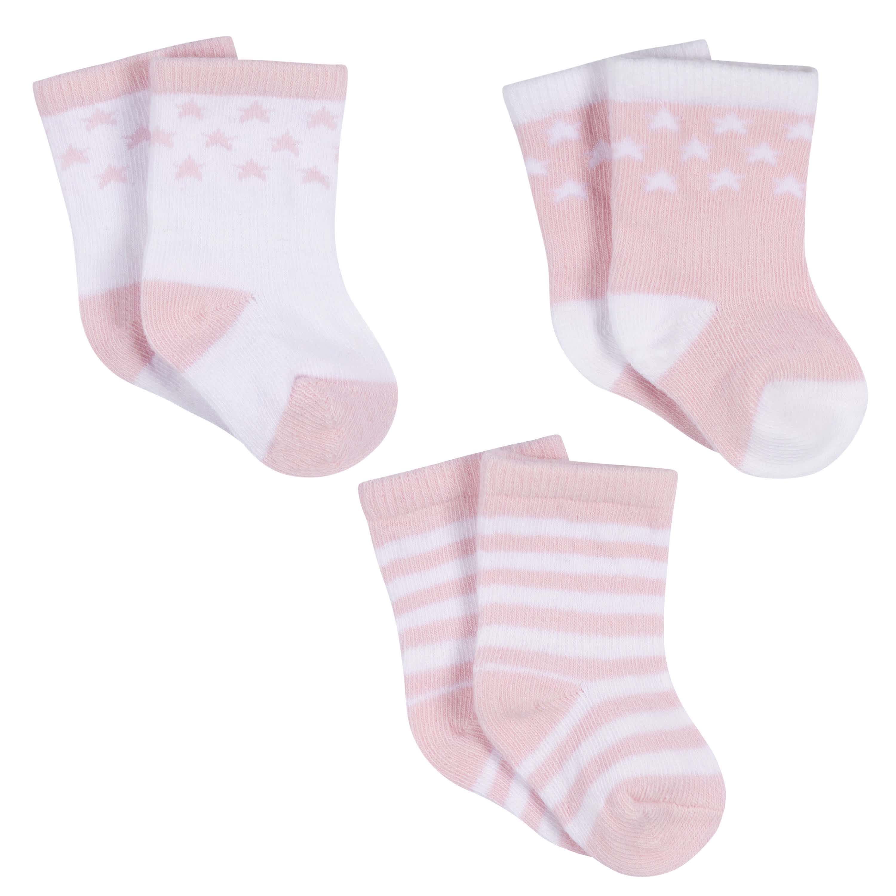 7-Piece Baby Girls Stars Caps, Dribbler Bibs, Jersey Crew Socks - Image 3