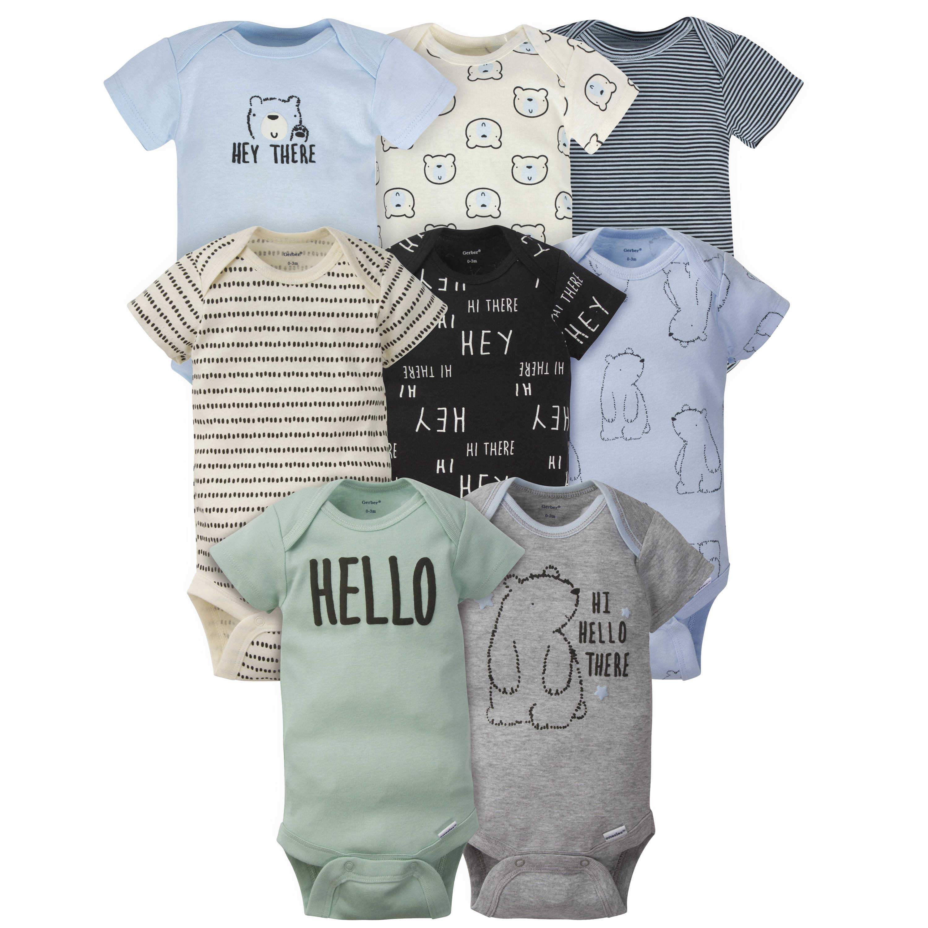 GerberĀ® 8-pack Baby Boys' Bear Short Sleeve OnesiesĀ® Bodysuits