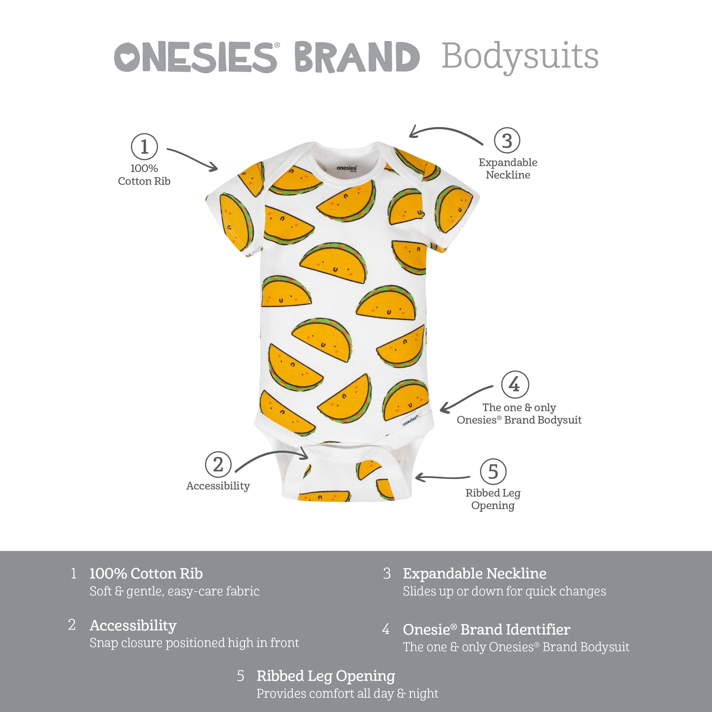8-Pack Baby Neutral Taco Onesies® Brand Bodysuits - Image 12