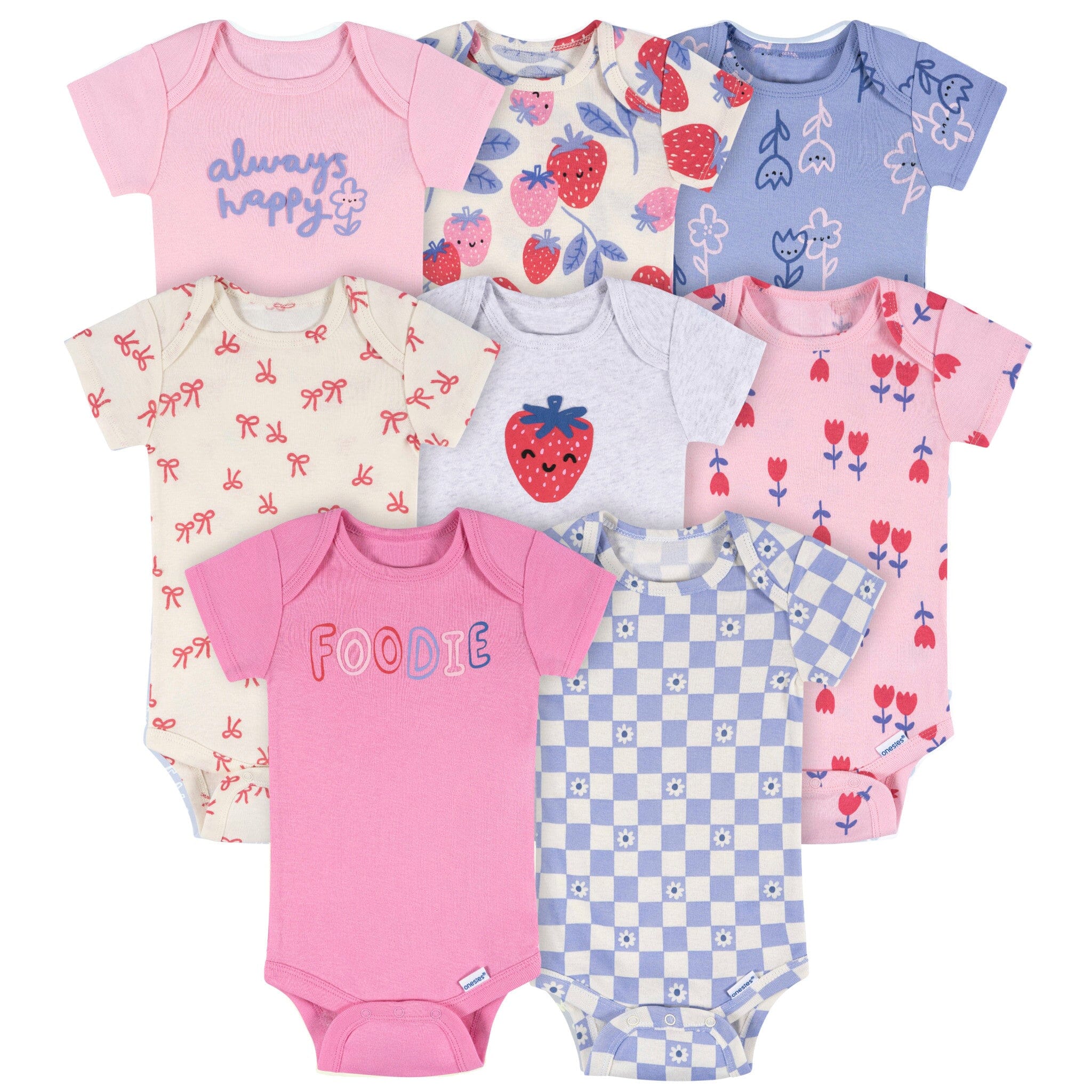 8-Pack Baby Girls Berry Happy Short Sleeve Onesies® Bodysuits