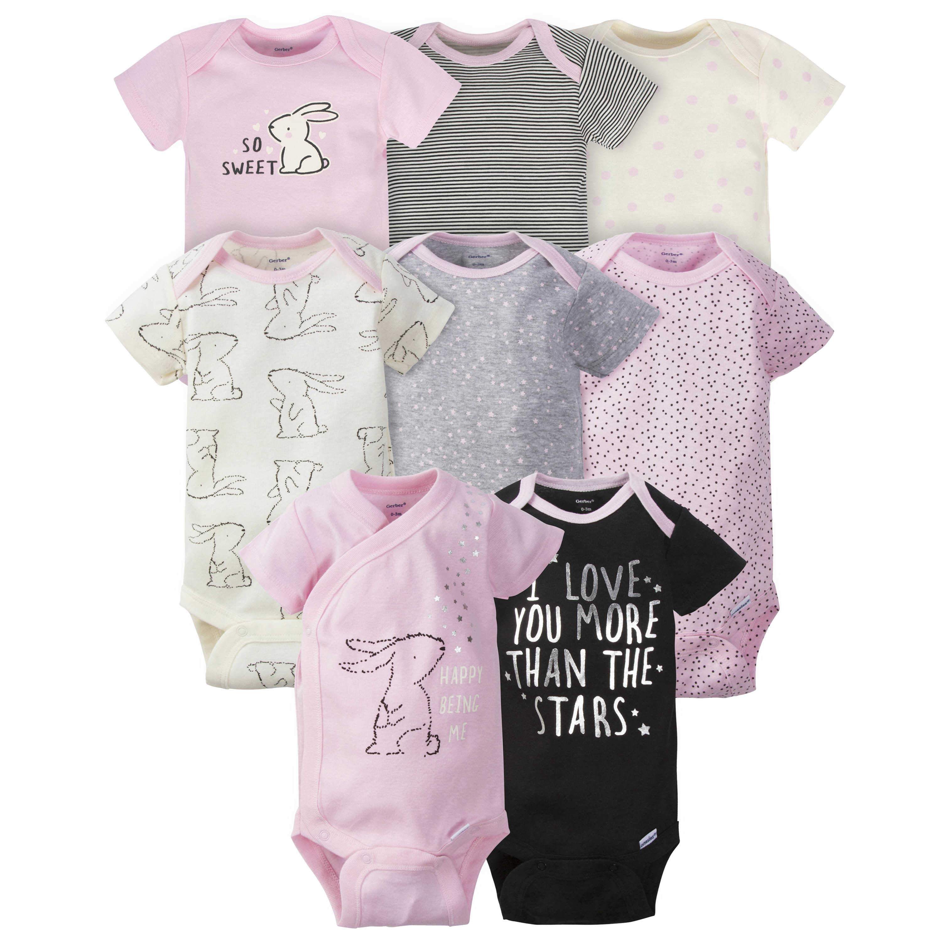 GerberĀ® 8-pack Baby Girls' Bunny Short Sleeve OnesiesĀ® Bodysuits