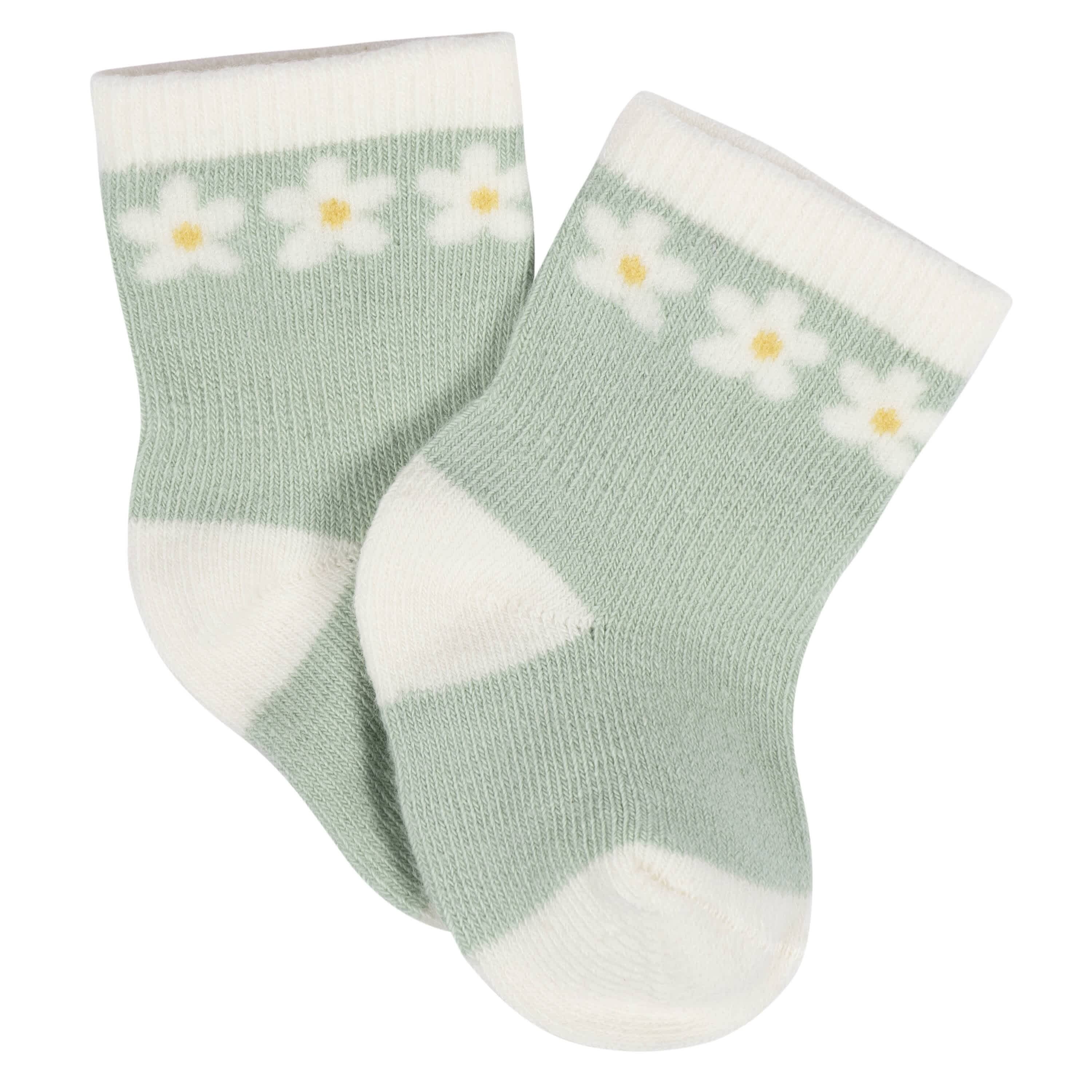 8-Pack Baby Girls Golden Floral Jersey Wiggle Proof® Socks - Image 3