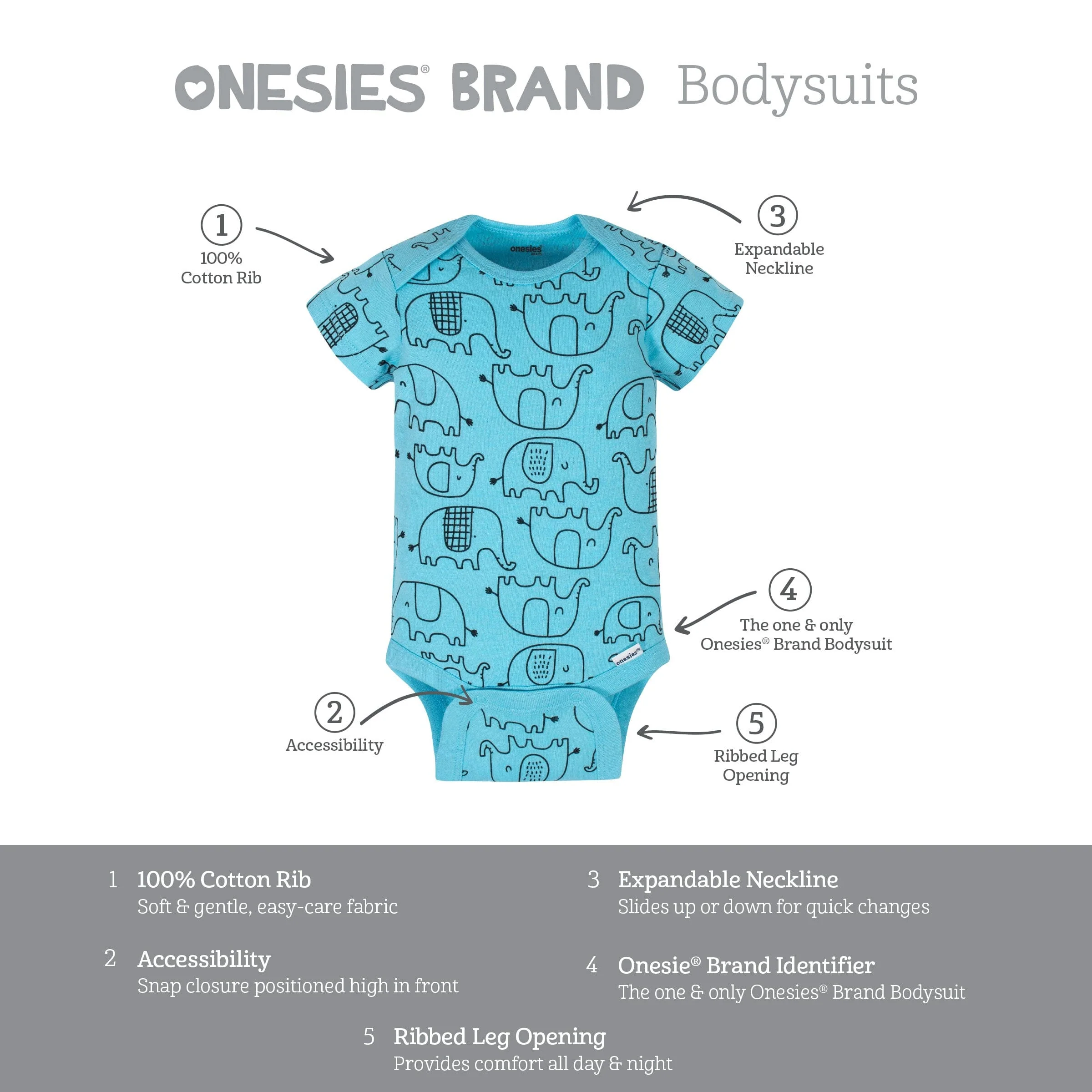 8-Pack Baby Neutral Elephant Onesies® Brand Bodysuits - Image 11