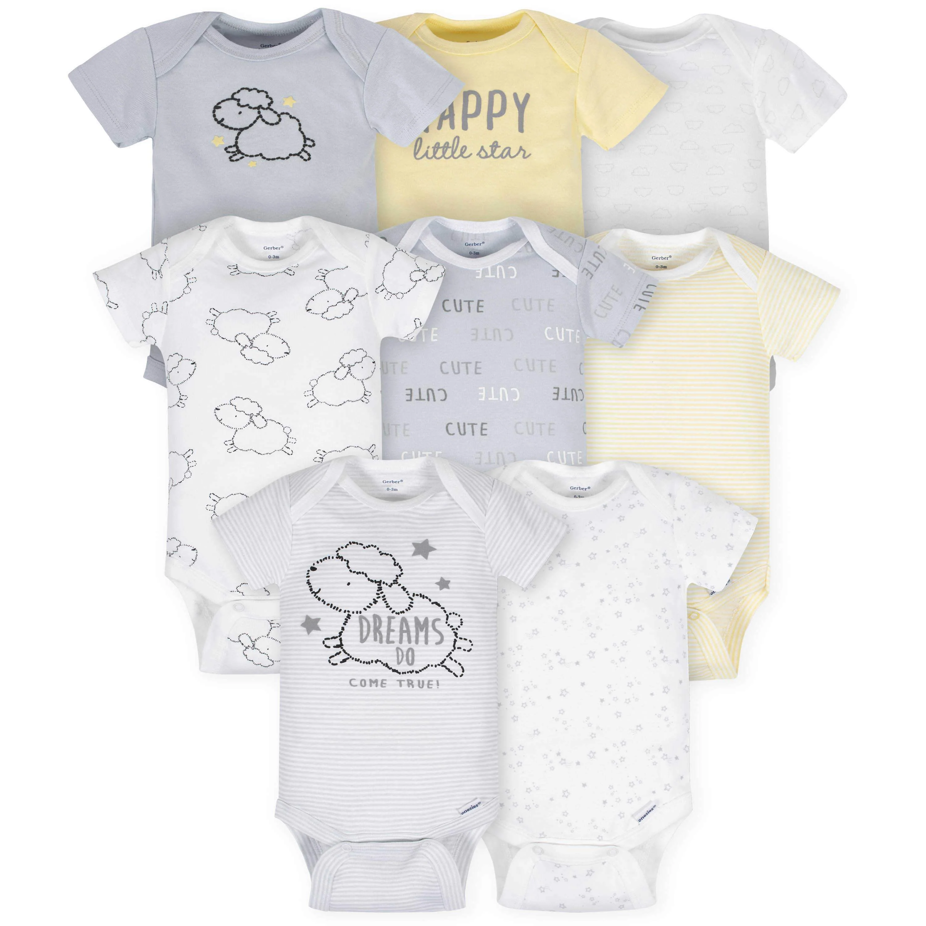 8-pack Baby Neutral Sheep Short Sleeve Onesies® Bodysuits, 12M