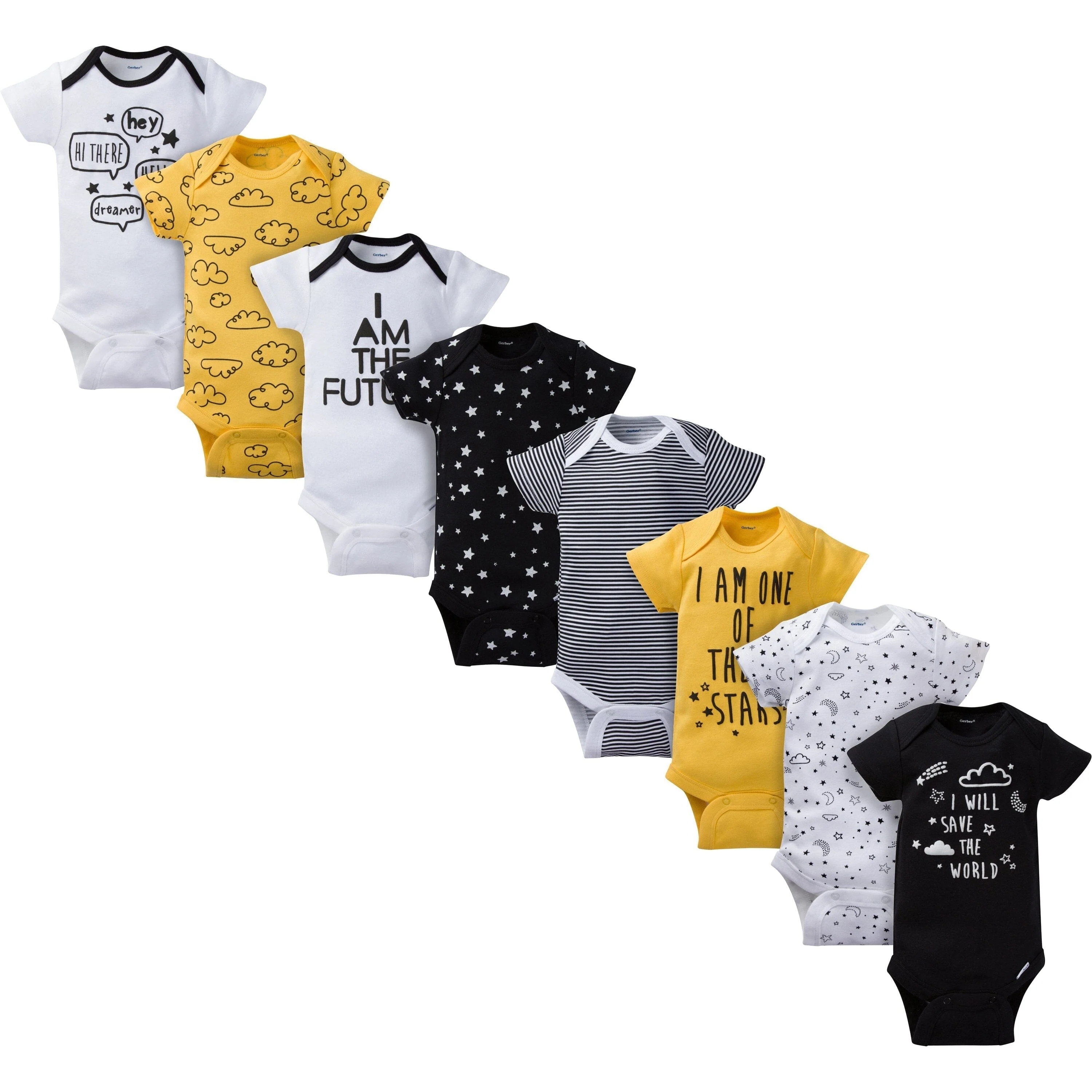 8-Pack Baby Neutral Short Sleeve Stars Onesies® Bodysuits
