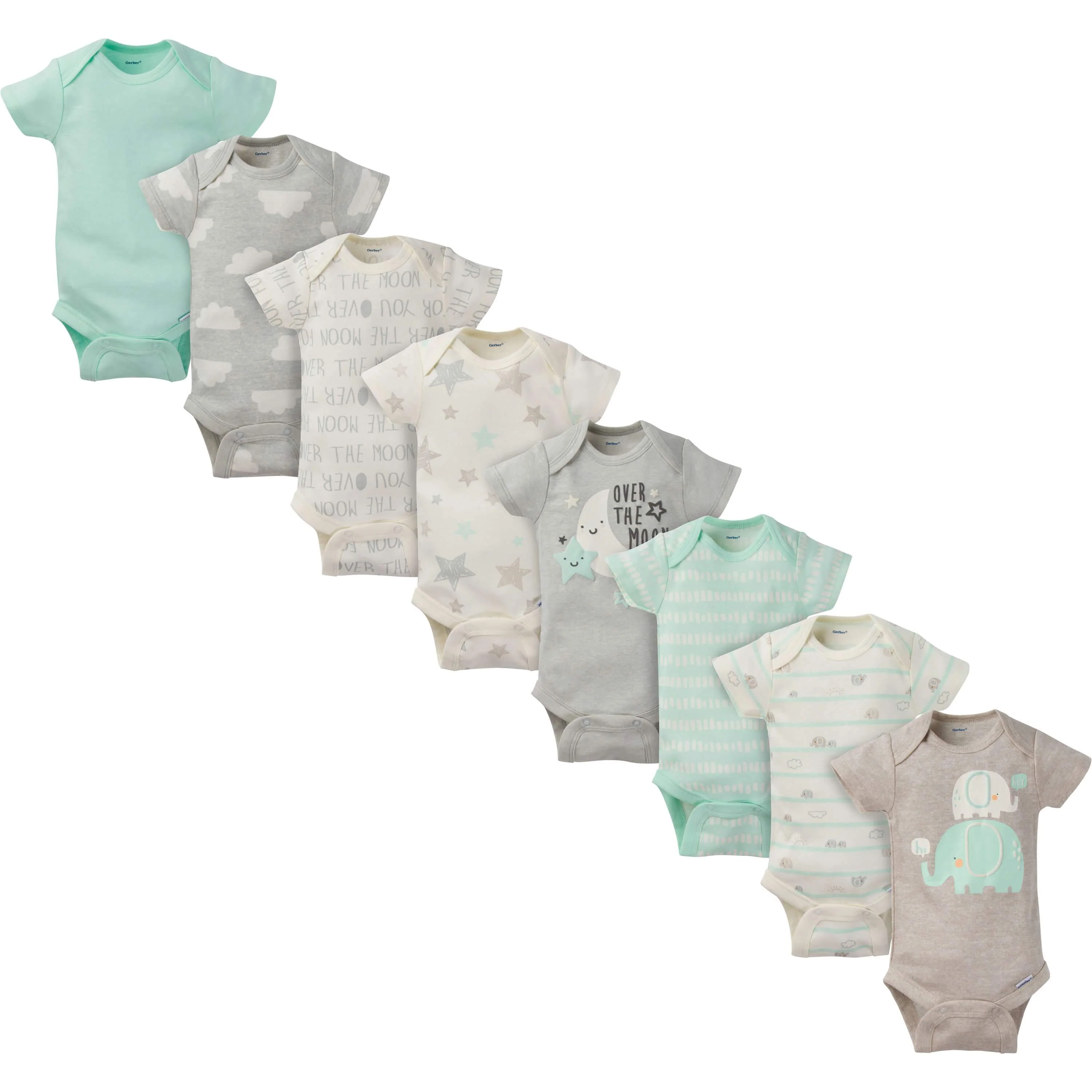 8-Pack Baby Neutral Elephant Short-Sleeve OnesiesĀ® Bodysuits