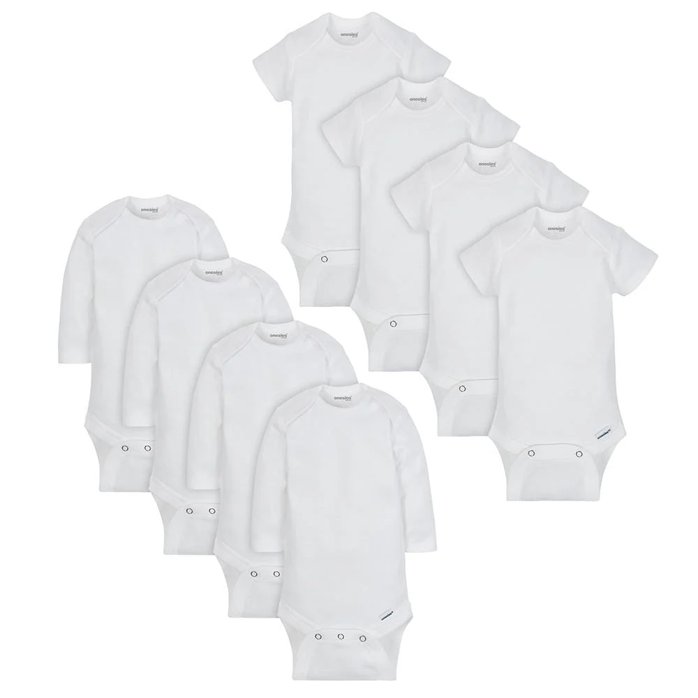 8-Pack Baby Neutral White Long and Short Sleeve OnesiesĀ® Brand Bodysuits