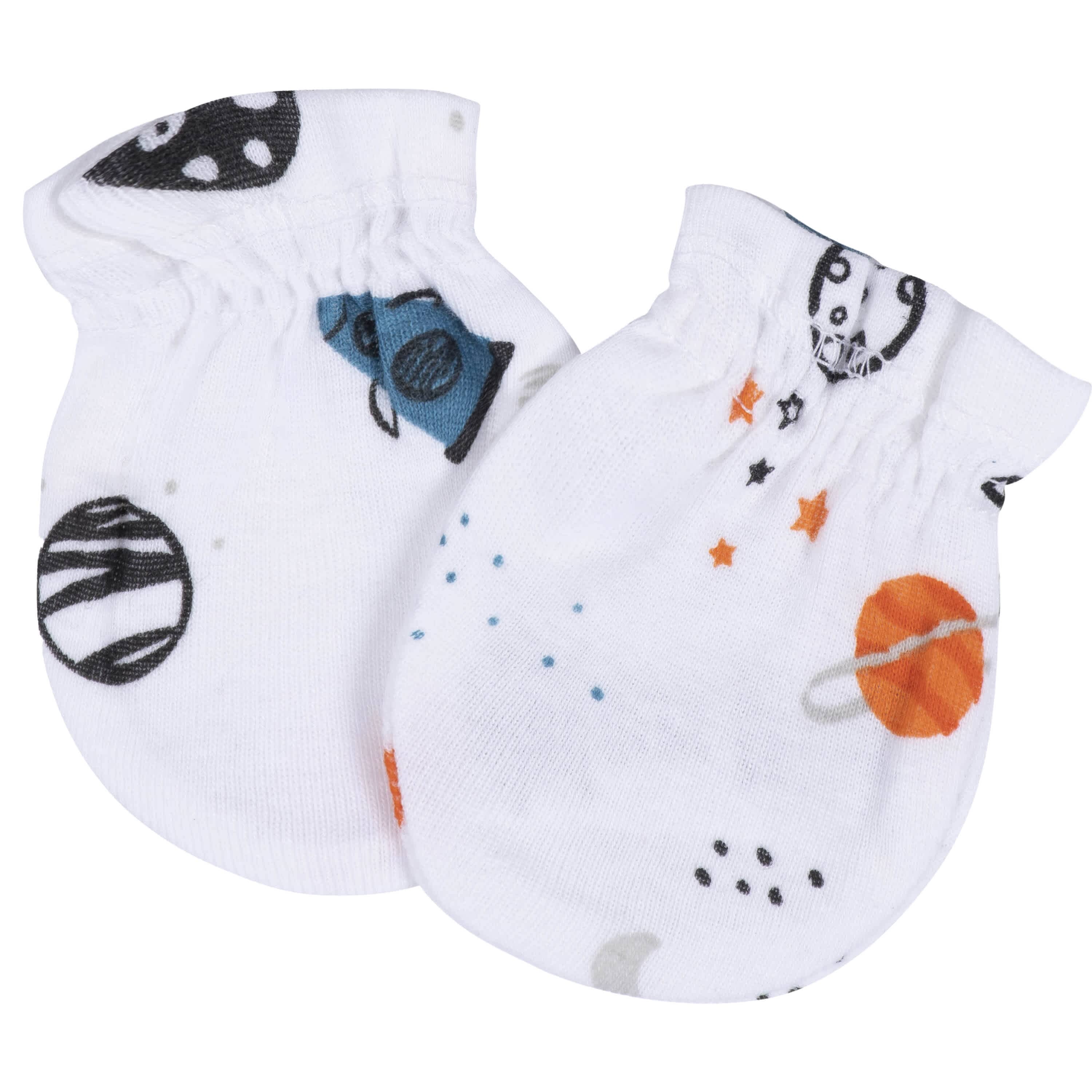 8-Piece Baby Boys Space Explorer No Scratch Mittens & Caps Set - Image 5