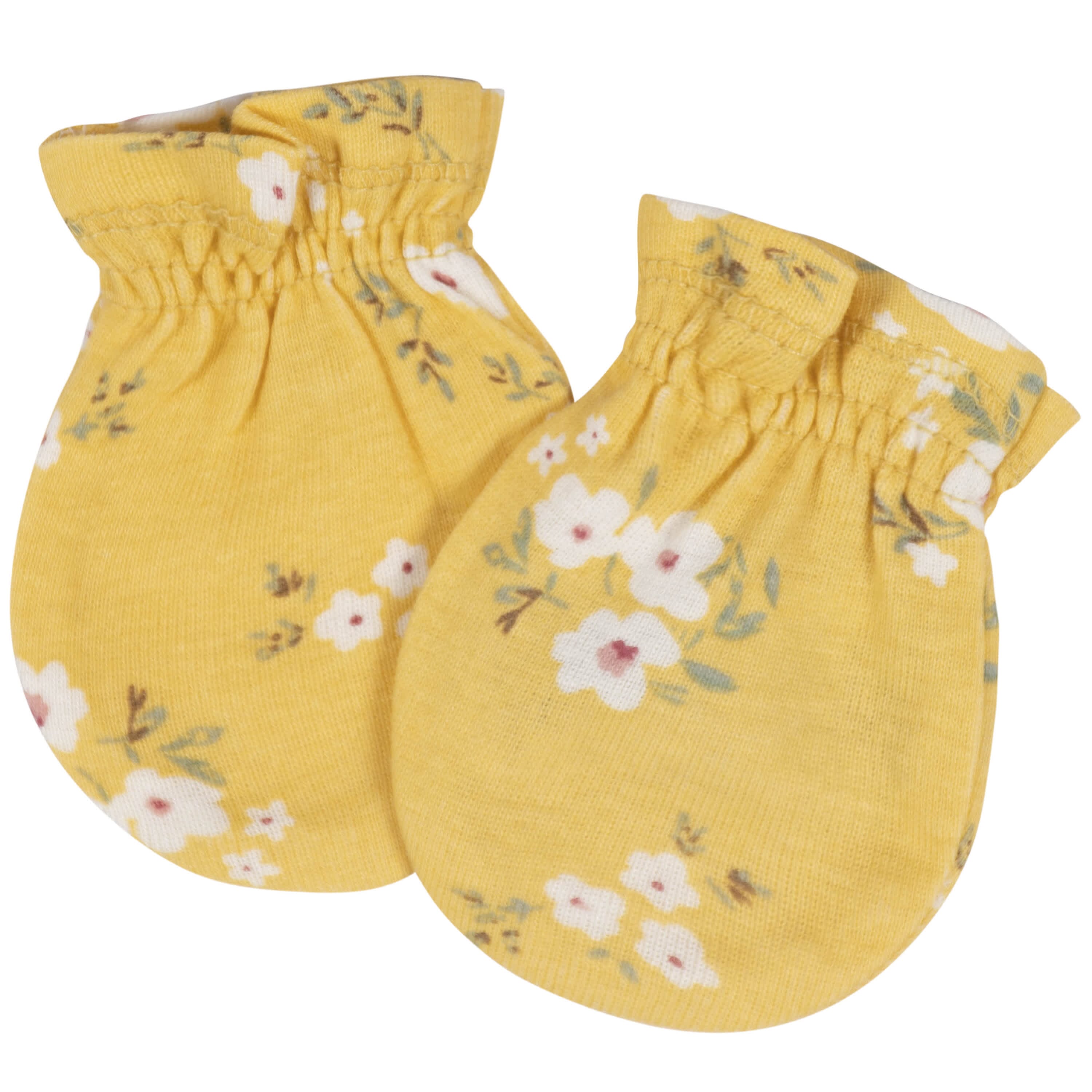 8-Piece Baby Girls Golden Floral No Scratch Mittens & Caps Set - Image 5