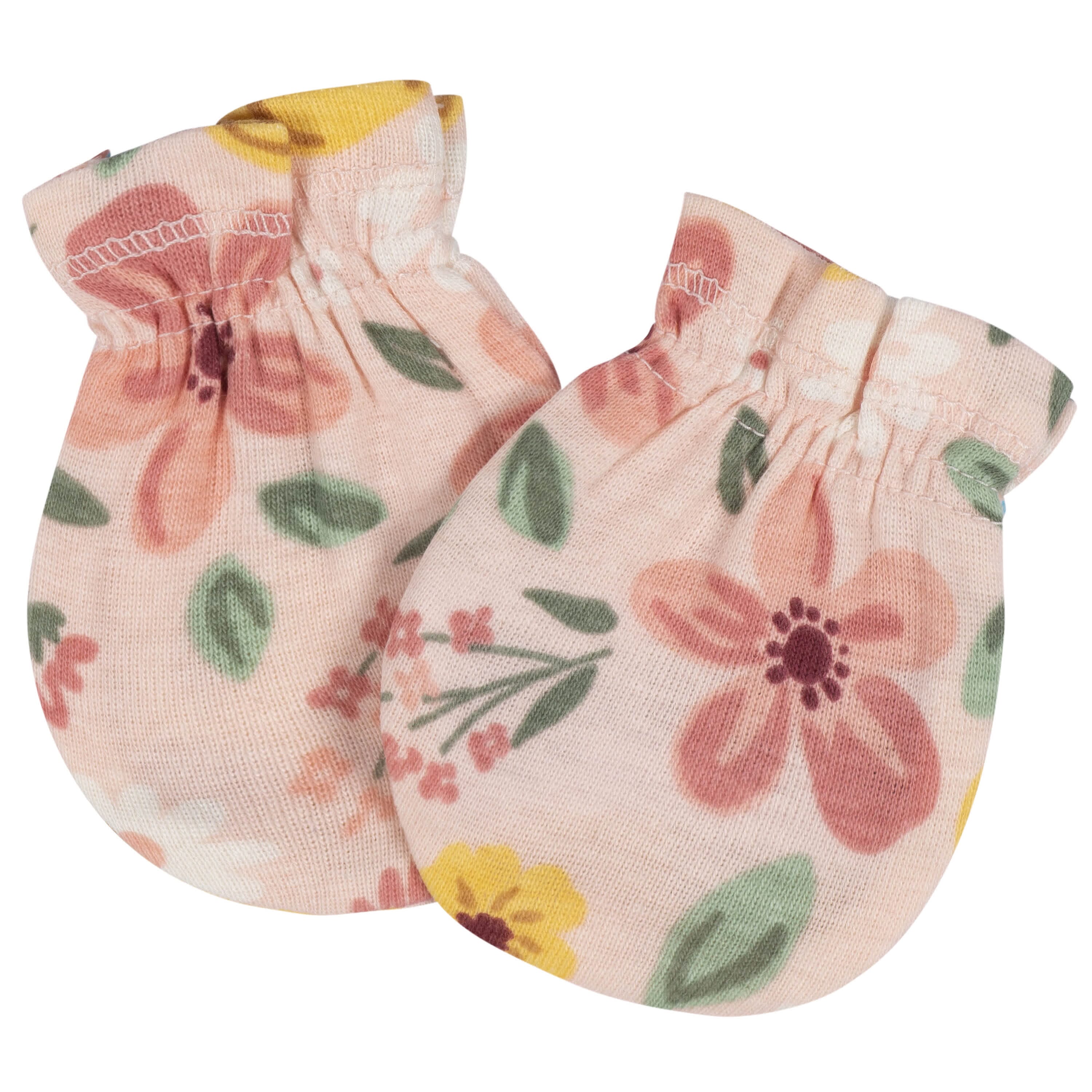 8-Piece Baby Girls Golden Floral No Scratch Mittens & Caps Set - Image 7