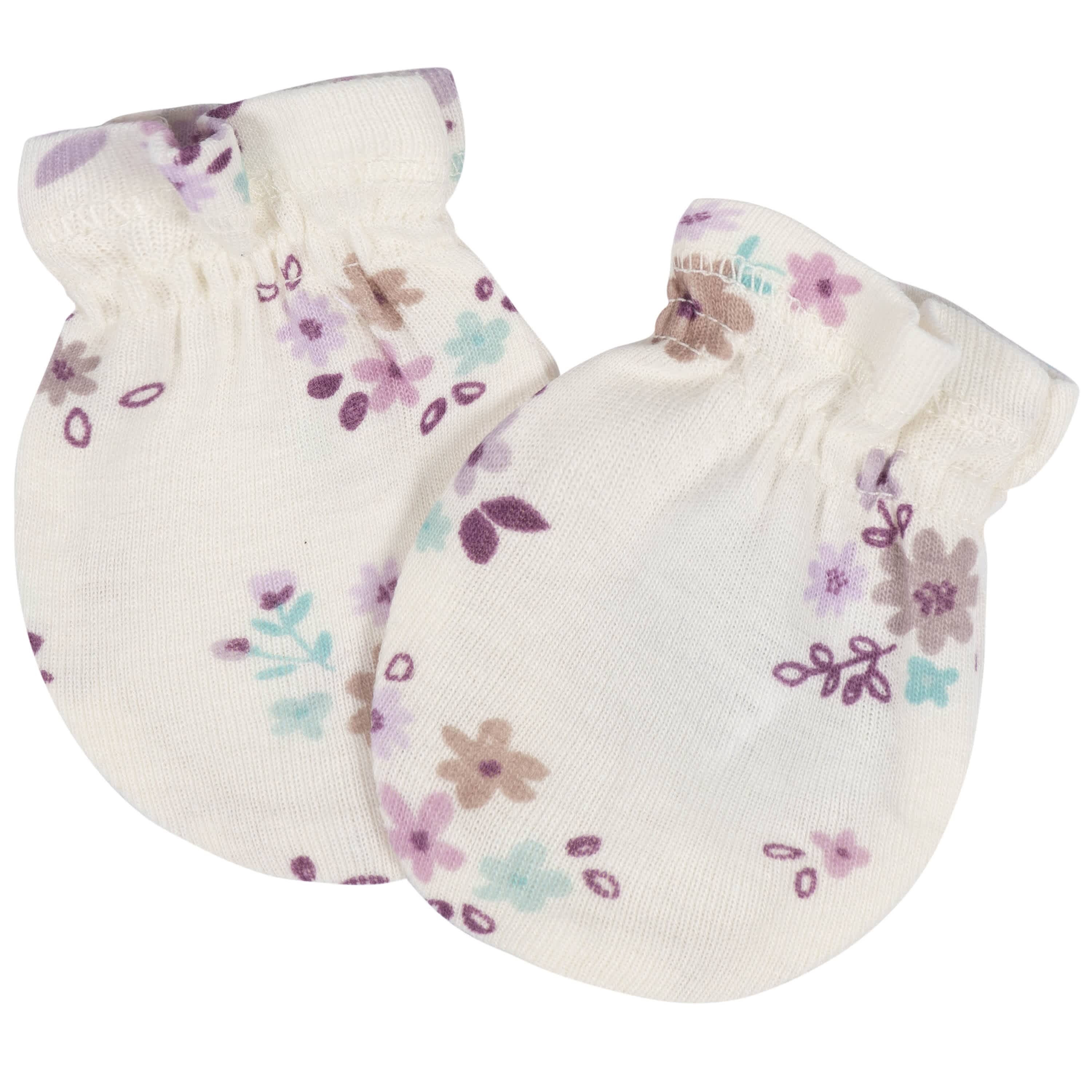 8-Piece Baby Girls Lavender Garden No Scratch Mittens & Caps Set - Image 5