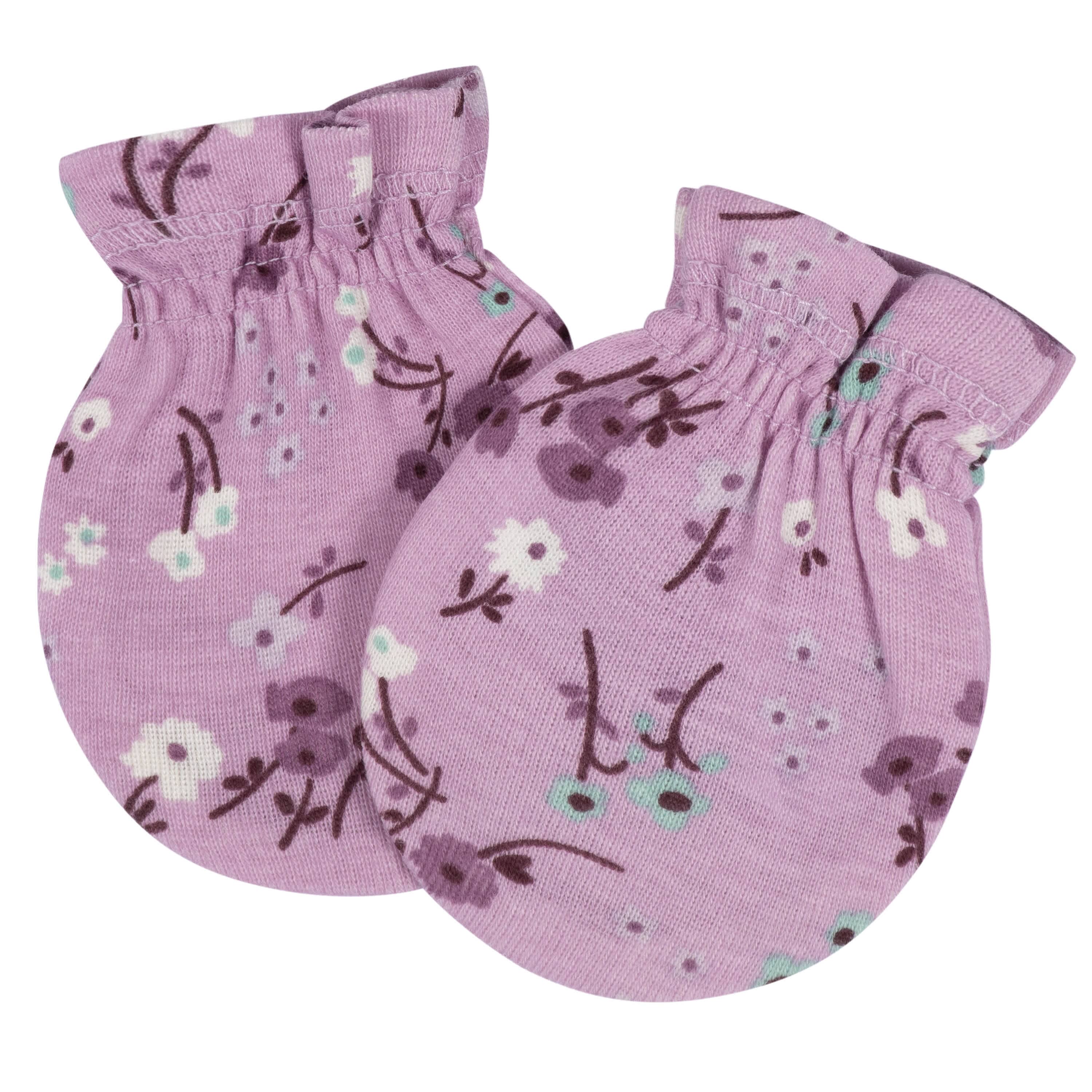 8-Piece Baby Girls Lavender Garden No Scratch Mittens & Caps Set - Image 7