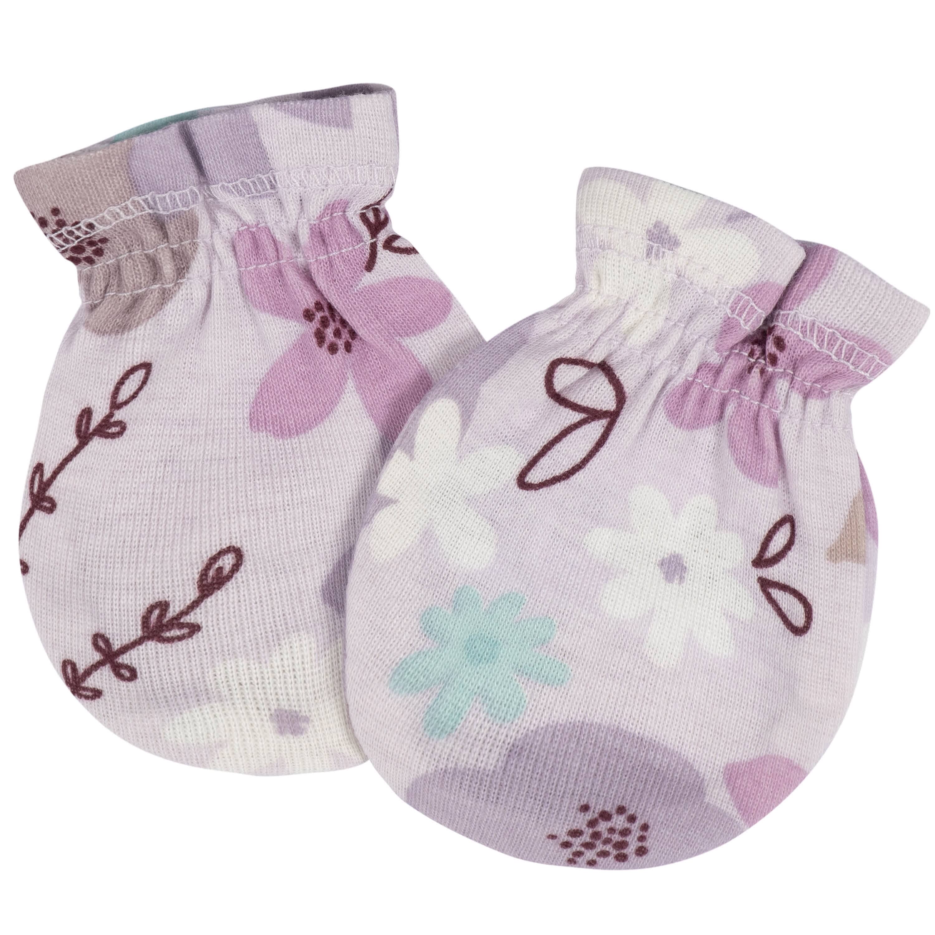 8-Piece Baby Girls Lavender Garden No Scratch Mittens & Caps Set - Image 9