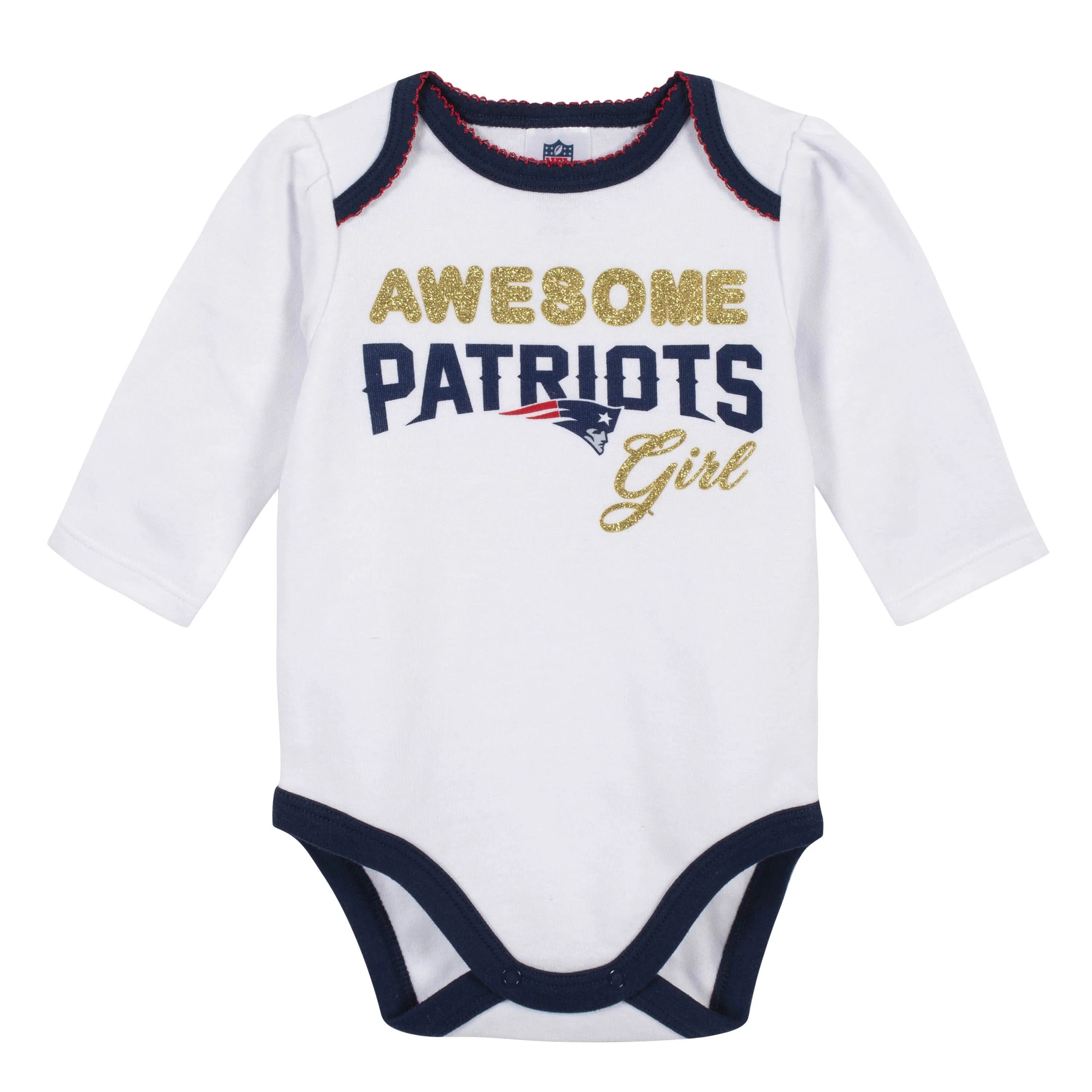 3-Piece Baby Girls New England Patriots Bodysuit, Footed Pant, and Cap Set - Image 2