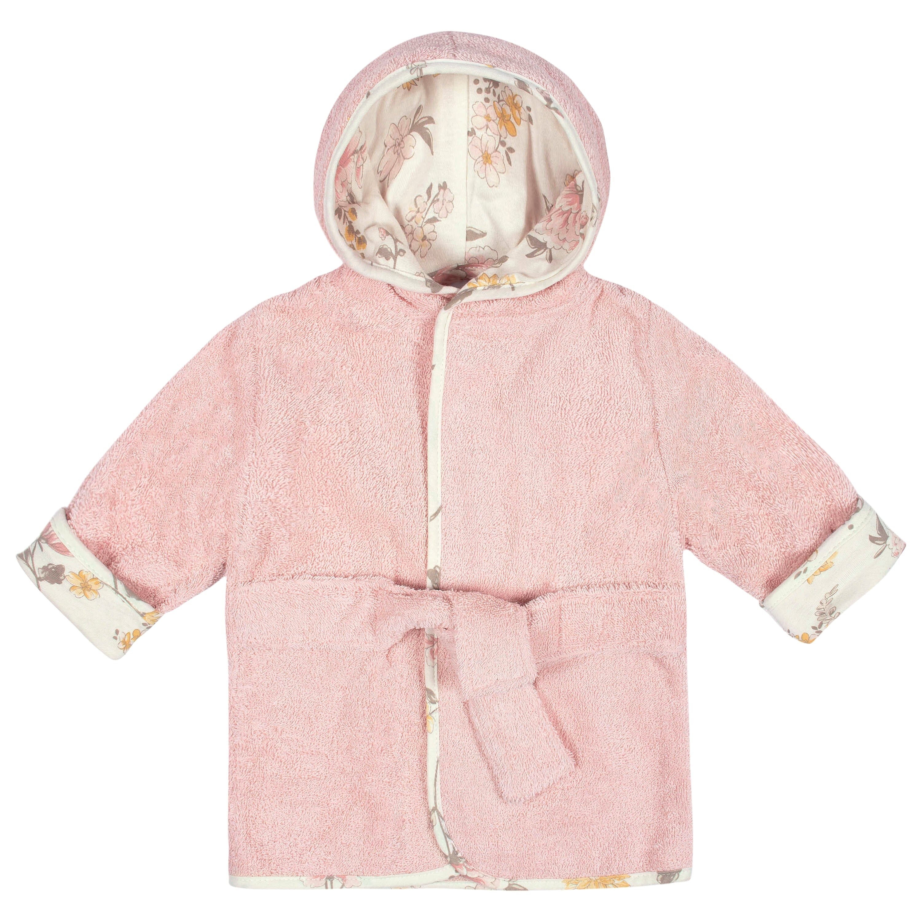 Embroidered 2-Piece Baby Girls Vintage Floral Bathrobe & Booties Set (0-9M) - Image 4