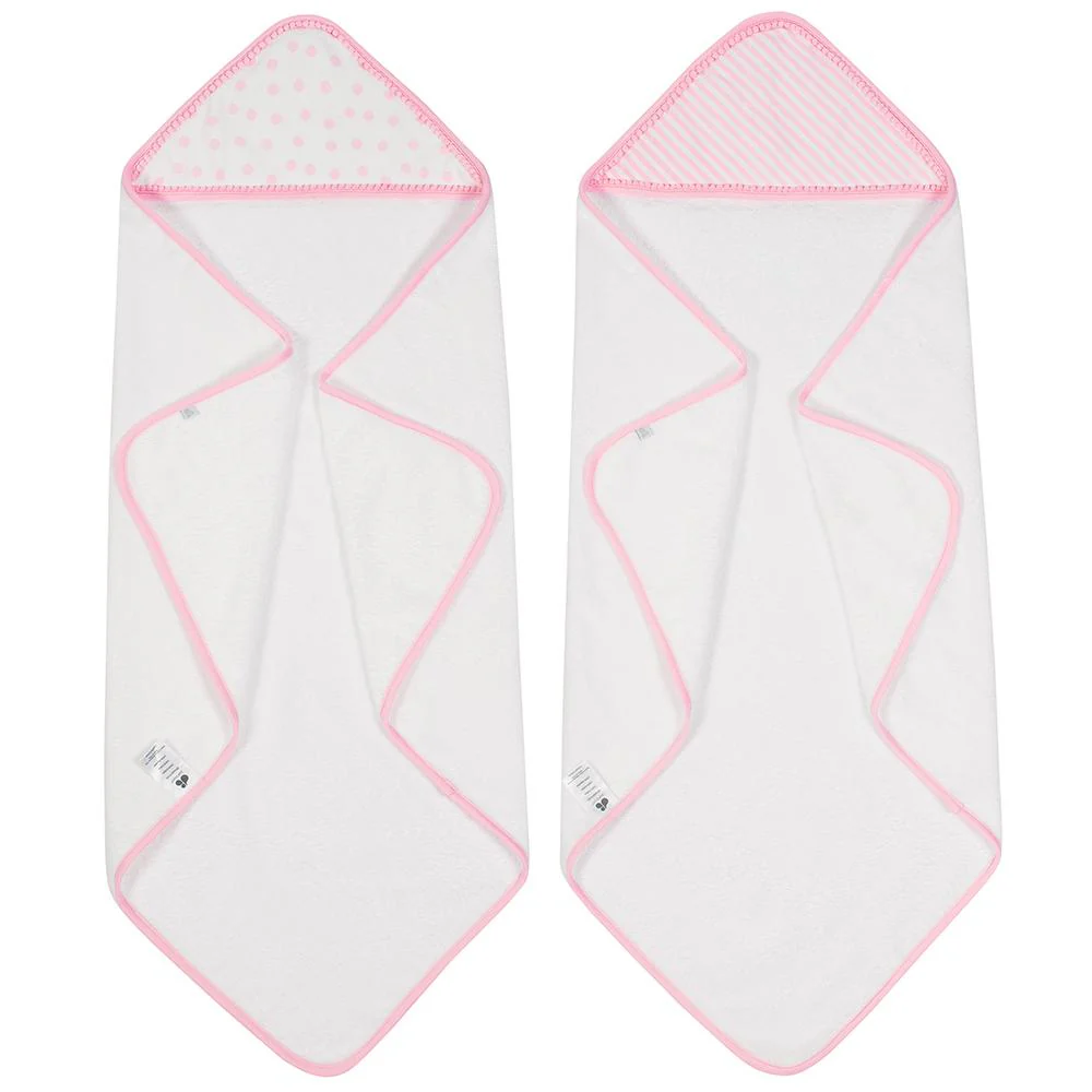 Embroidered 2-Pack Baby Girls Stripes & Dots Hooded Towels