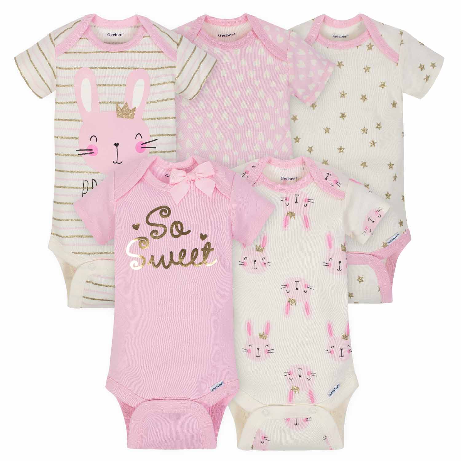 5-Pack Girls Princess Short Sleeve Onesies® Bodysuits