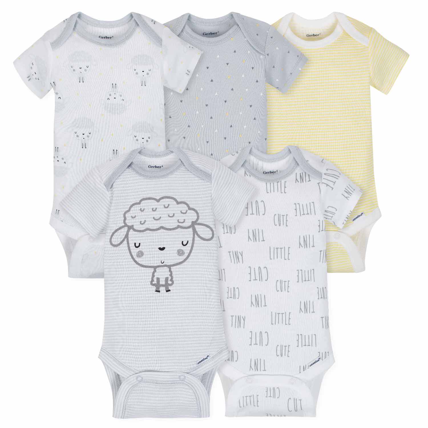 5-Pack Neutral Sheep Short Sleeve Onesies® Bodysuits