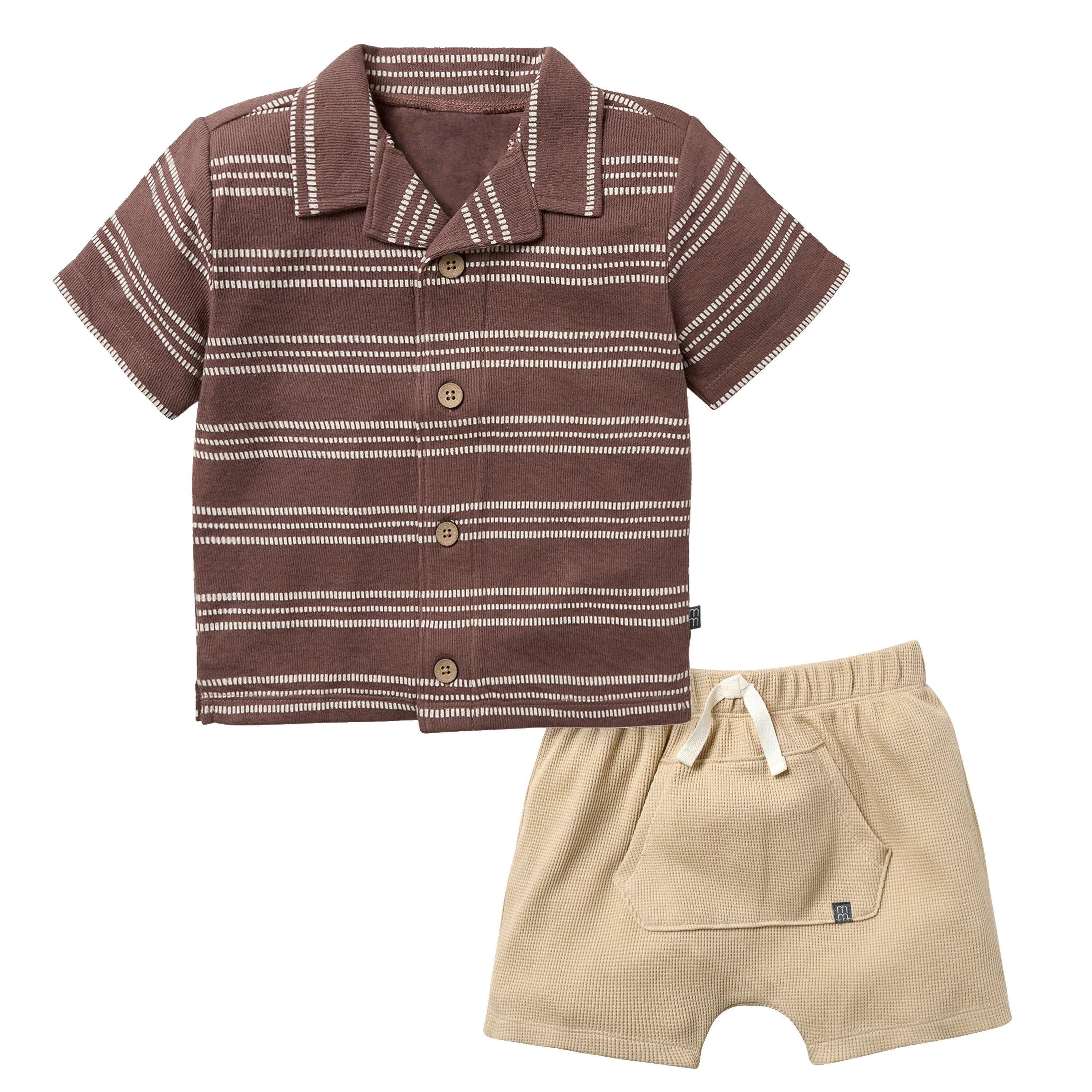 2-Piece Infant & Toddler Boys Brown Collar Top & Harem Shorts Set