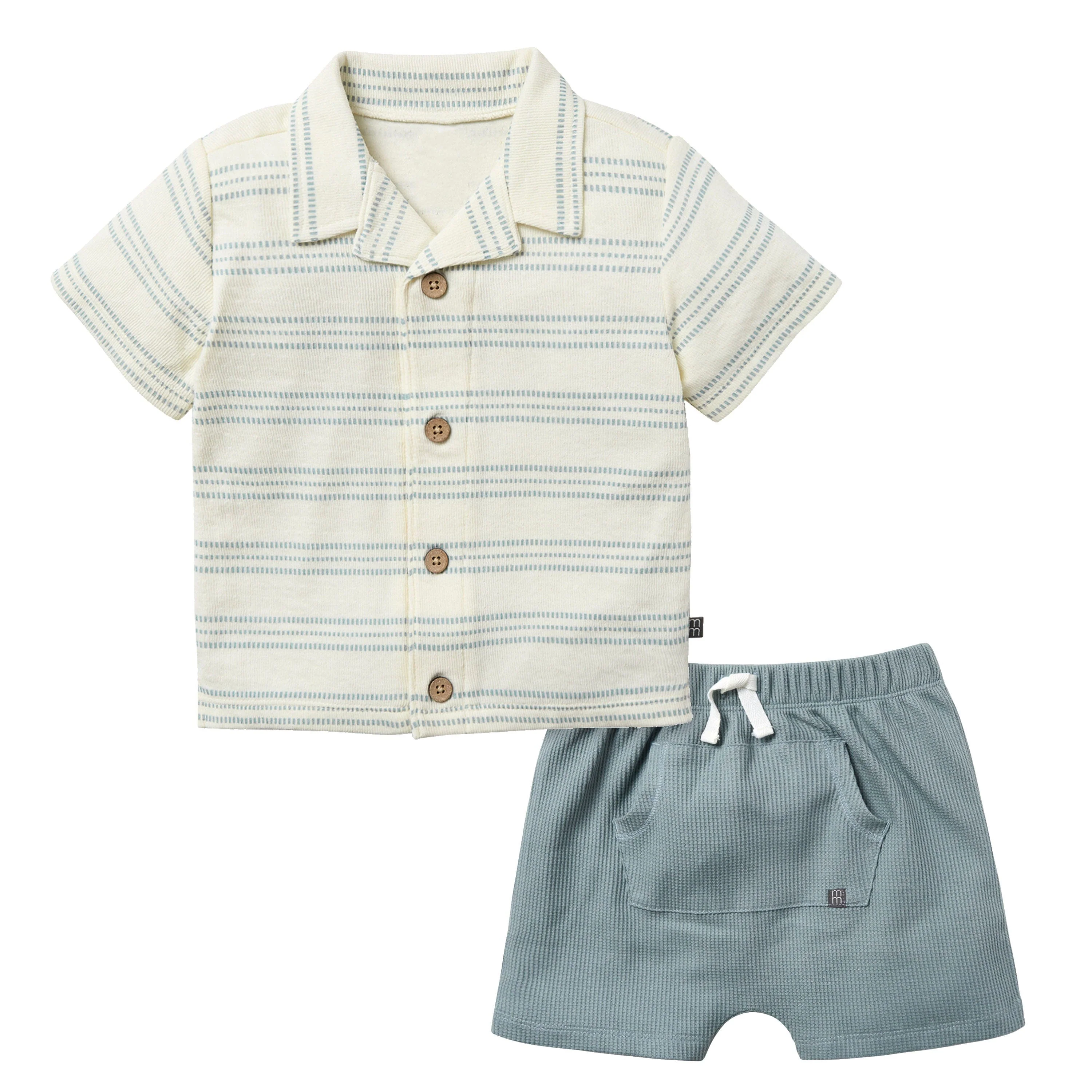 2-Piece Infant & Toddler Boys Ivory Stripe Collar Top & Harem Shorts Set