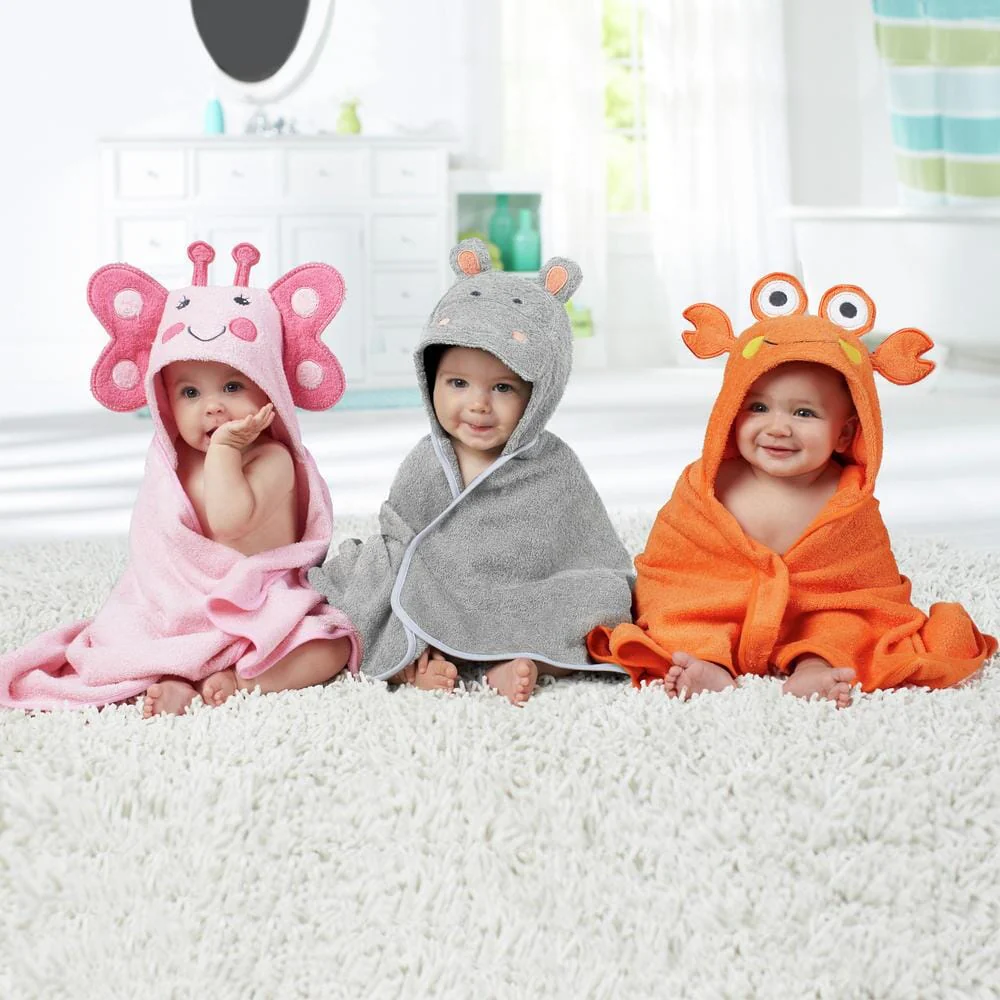 Embroidered Grey Hippo Hooded Bath Wrap - Image 3