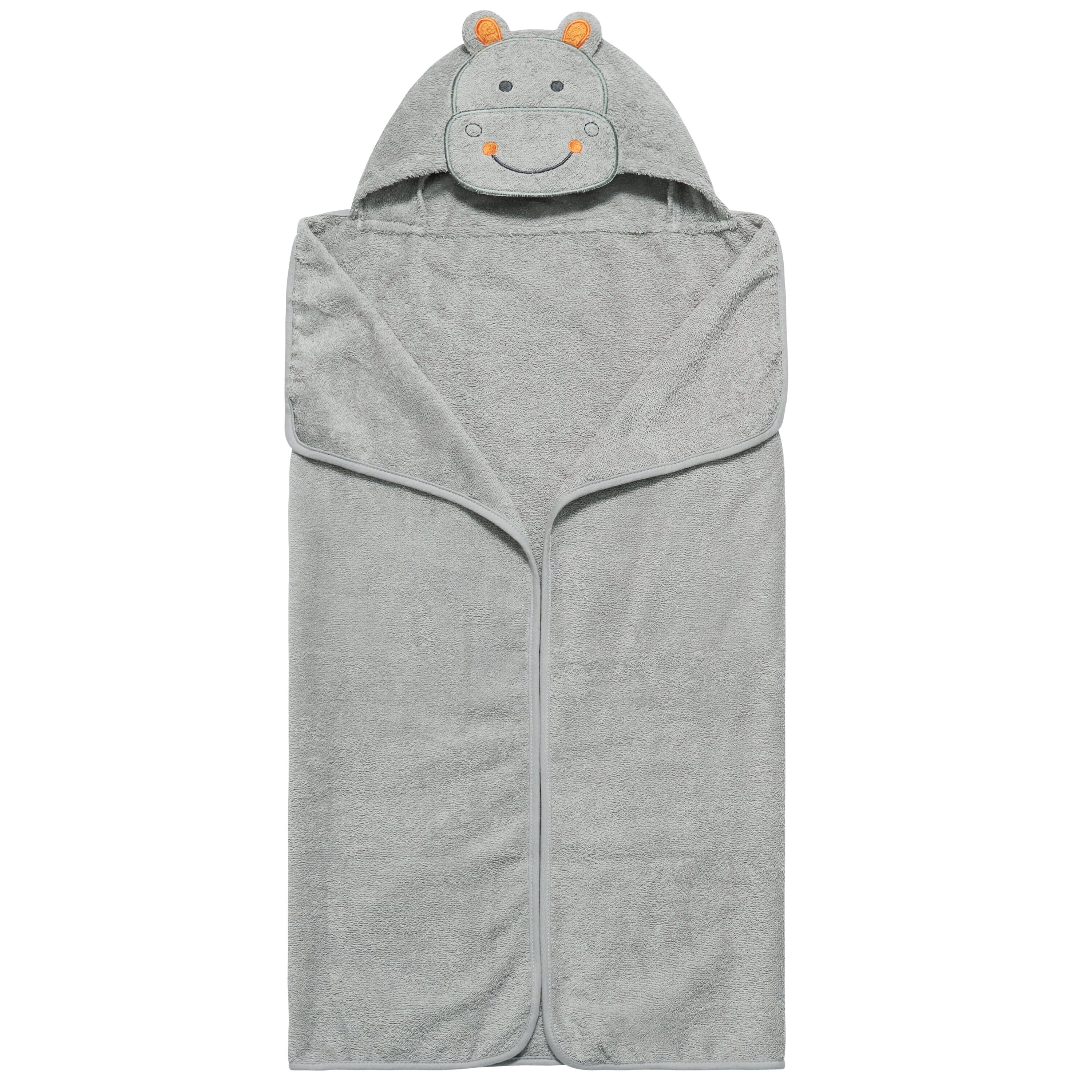 Embroidered Grey Hippo Hooded Bath Wrap - Image 4