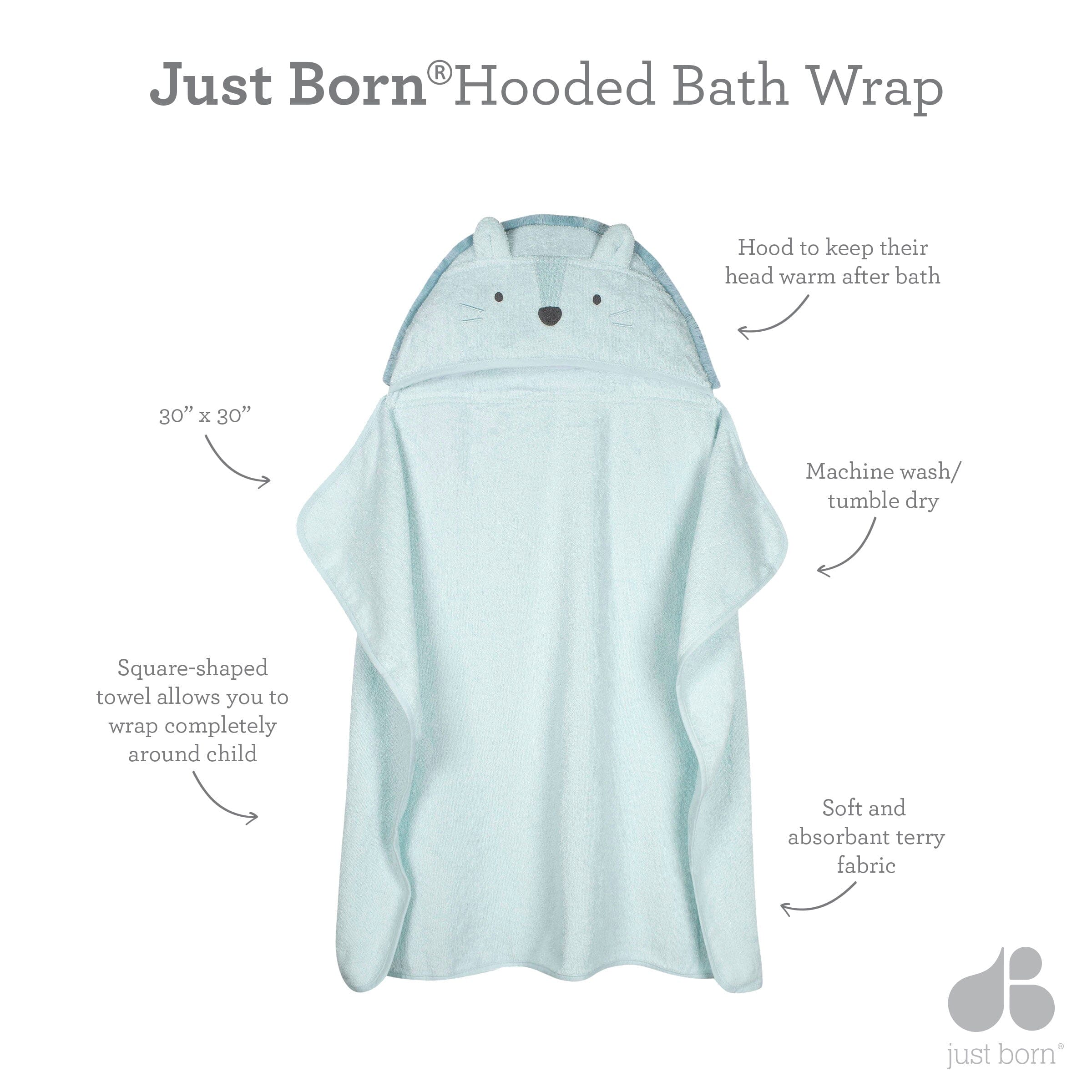 Embroidered Grey Hippo Hooded Bath Wrap - Image 5