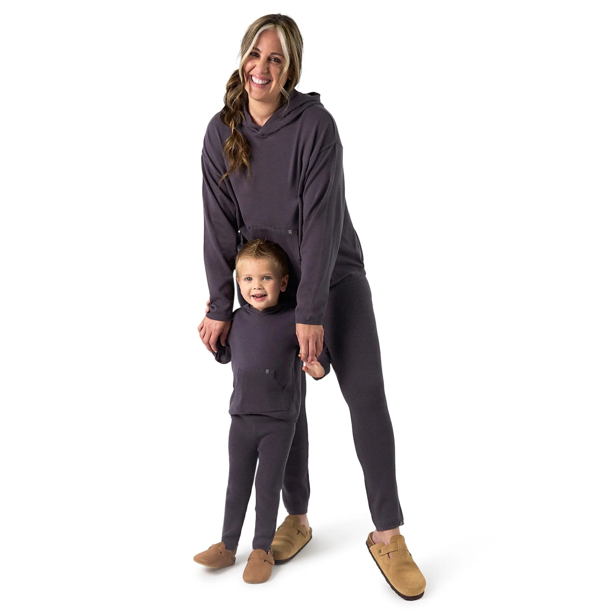 Mommy & Me 2-Piece Dark Grey Hooded Waffle Viscose Top & Legging Bundle