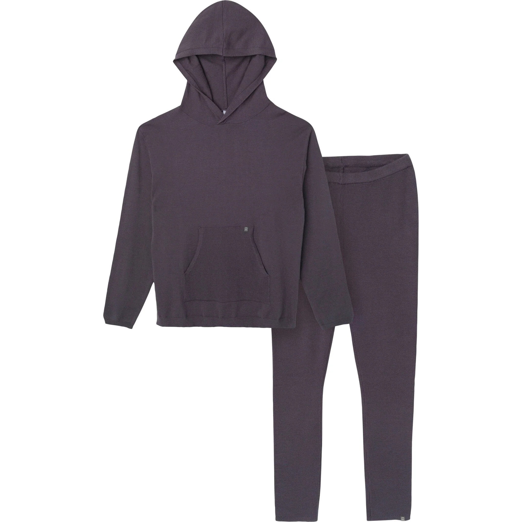 2-Piece Women's Dark Grey Hooded Waffle Top and Legging Viscose Set